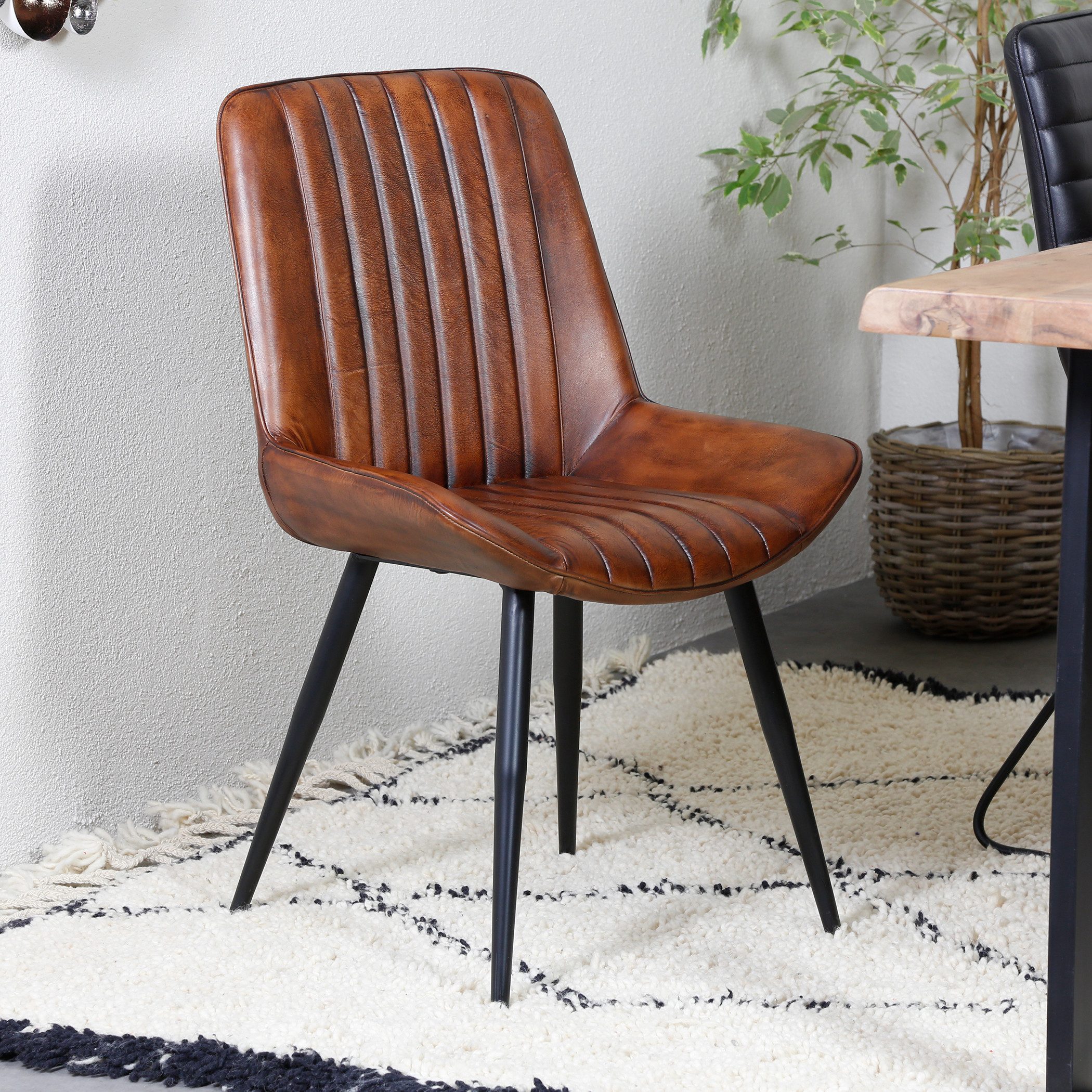 Casa Moro Polsterstuhl Stuhl Esszimmer Leder Braun Industrial Chic (Echtleder Konferenzstuhl auch als 2er, 4er & 6er Set), Polsterstuhl Lederstuhl Esszimmerstuhl