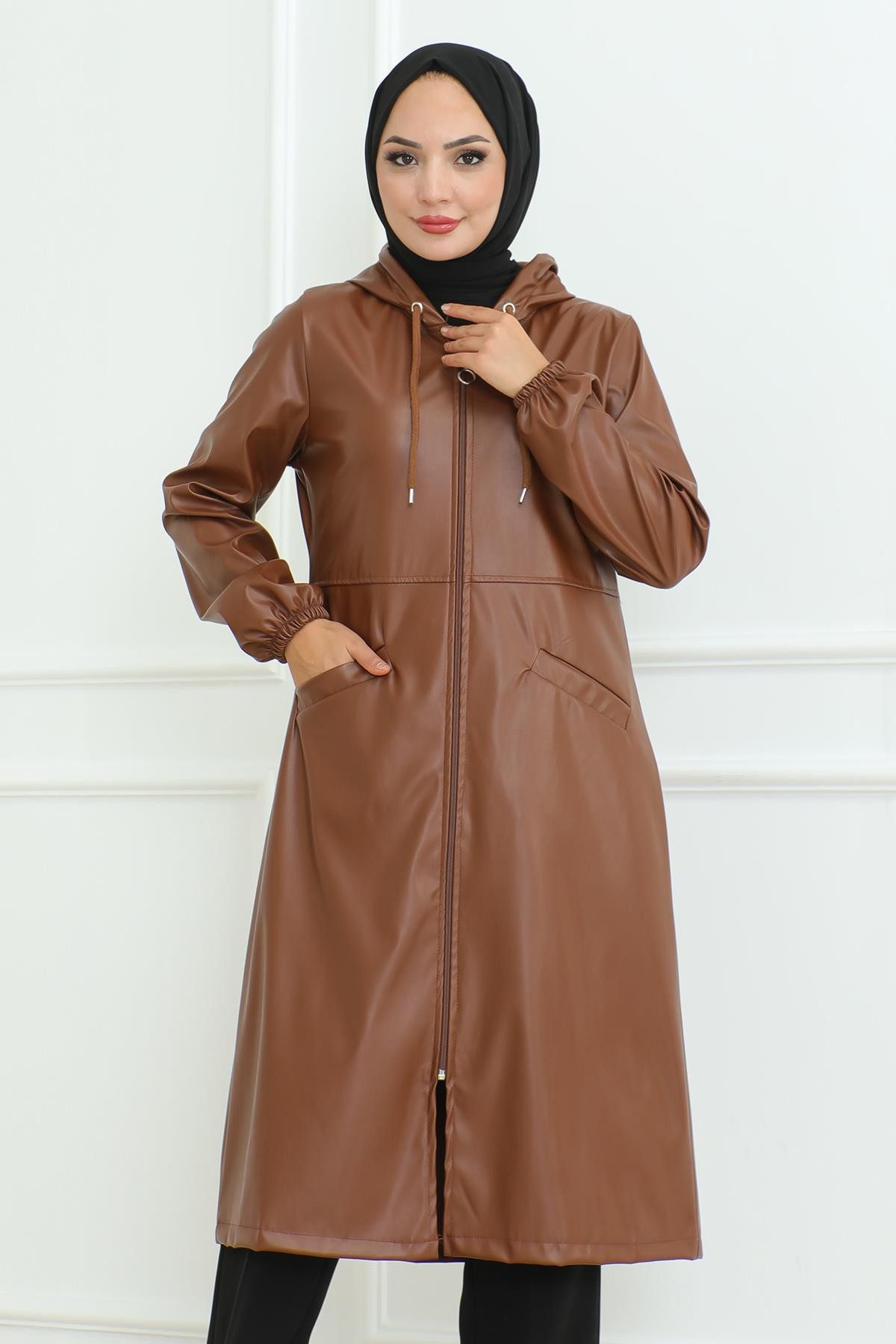 MODAMİHRAM Maxikleid Leder Detailmantel Tan 19213 günstig online kaufen