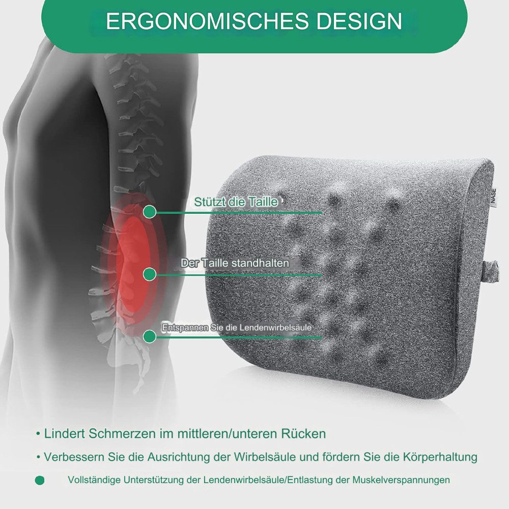 UMI Rückenkissen Rückenlehne Lendenwirbelkissen Rückenkissen Lordosenstütze Stuhl, Rückenstützkissen Lendenkissen Rückenkissen Wirbelsäulekissen, Memory-Schaum Lendenwirbelkissen mit Massagepunkten, Rückenkissen aus Memory-Schaum für verbesserten Sitzkomfort