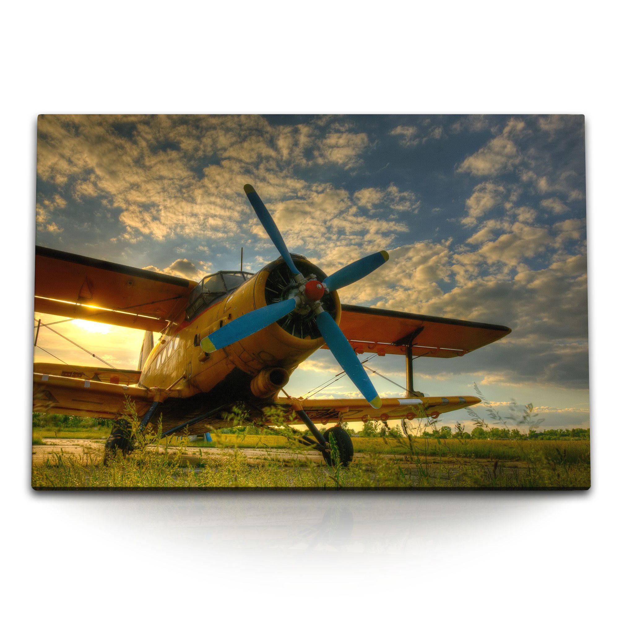 Leinwandbild 120x80cm Wandbild auf Leinwand Propellerflugzeug Flugzeug Sportflugzeu