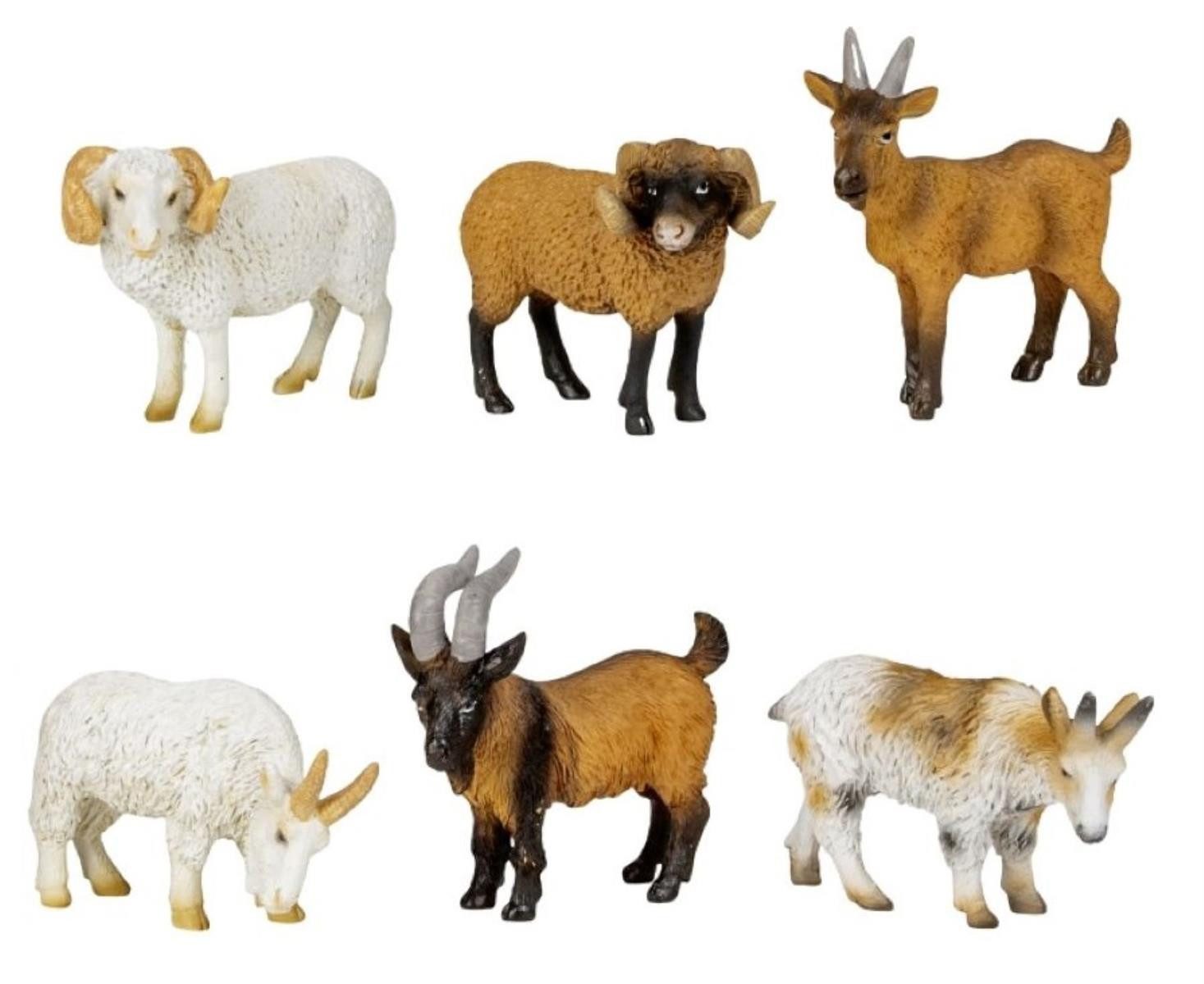 Geschenkestadl Tierfigur Ziegen Figuren 6er Set Mini Deko Bauernhof 2 Größen Landhaus (Spar-Set, Ziegen und Ziegenbock in weiss und braun), 6 unterschiedliche Ziegen