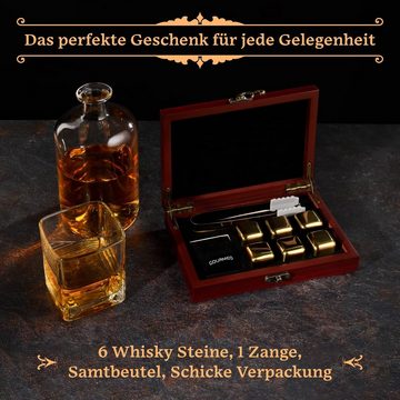 GOURMEO Whiskyglas GOURMEO Whiskey Steine Gold - Wiederverwendbare Whisky Steine, Holz