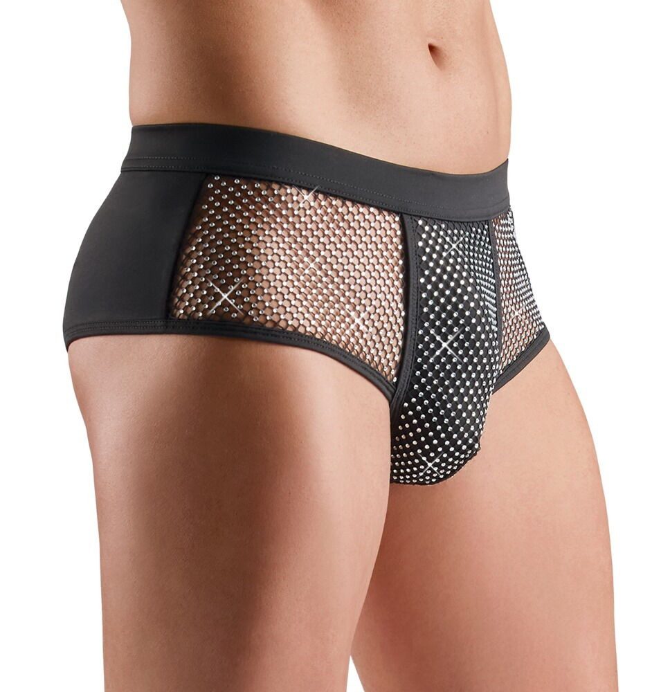 Svenjoyment Boxershorts Pants mit funkelnden Glitzersteinchen - schwarz, silber (1-St) Netz-Einsätze vorne