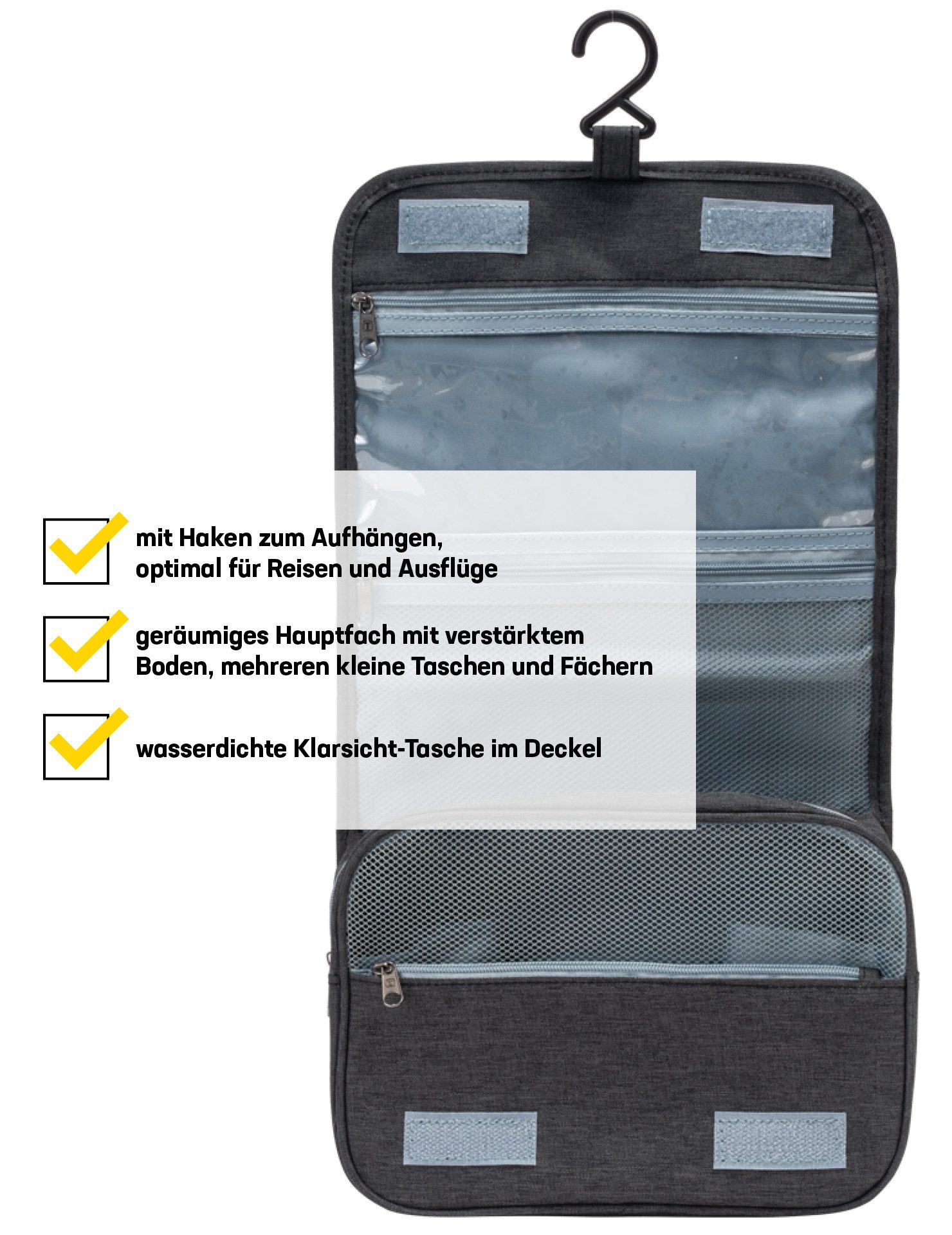 KIRKJUBOUR Kulturbeutel "Rejser" Outdoor Kulturtasche, mit Haken zum Aufhängen, optimal für Reisen und Ausflüge