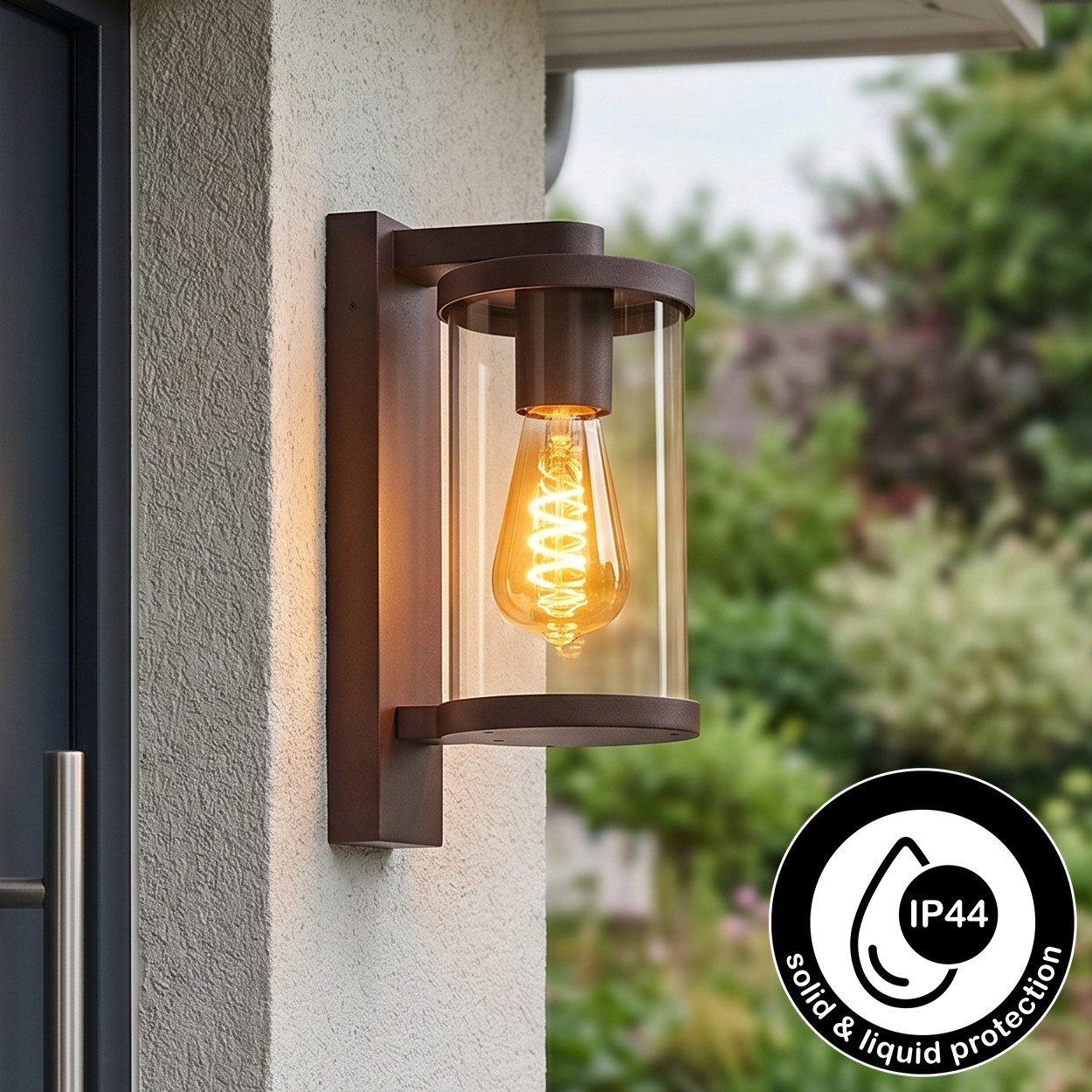 hofstein Außen-Wandleuchte Außenwandlampe mit Bewegungsmelder aus Metall/Glas in Rostfarben/Klar, ohne Leuchtmittel, Wandleuchte außen abwärts im modernen Retro/Vintage-Design, E27, IP44