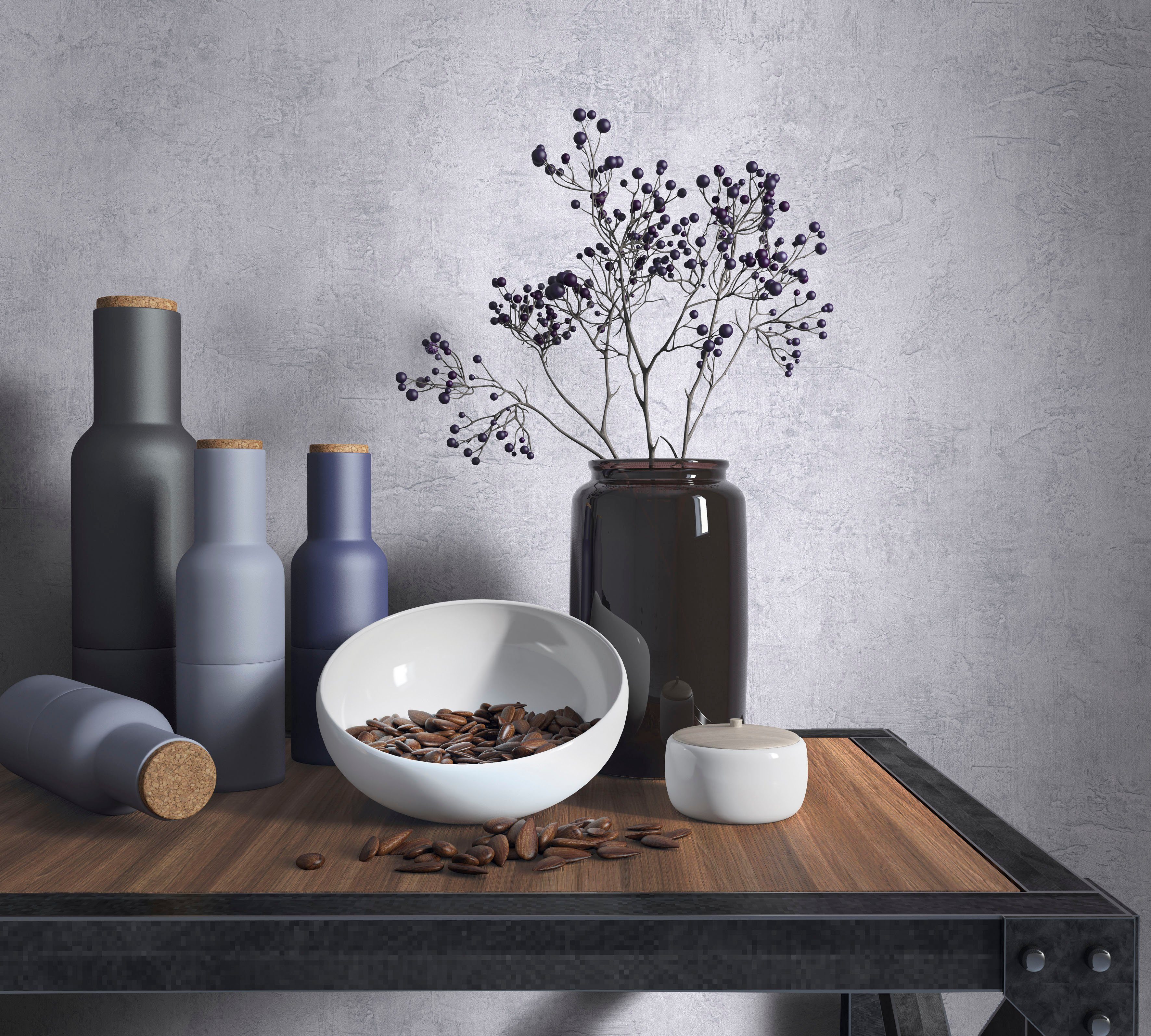 Marburg Vliestapete Leather, texturiert, uni, moderne Vliestapete für Wohnzimmer Schlafzimmer Küche grau