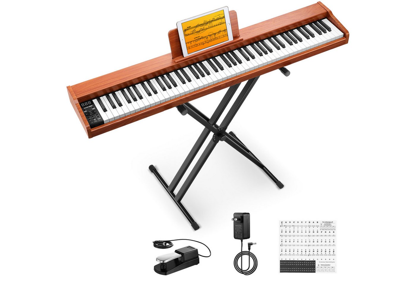 Donner Home-Keyboard Klavier 88 Tasten Elektro piano Einsteiger Tragbares E-Piano DEP-1 (Set, mit Ständer, Sustain-Pedal, Transporttasche und Keyboard-Aufklebern), Einsteiger Digital Keyboard Klavier mit velocity-sensitive Tasten