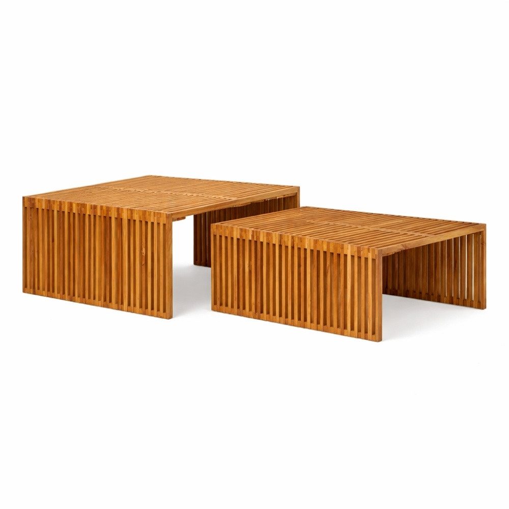 LebensWohnArt Couchtisch 2.tlg. Teak Couchtisch-Set LINETA 80cm Wohnzimmertisch In-/Outdoor