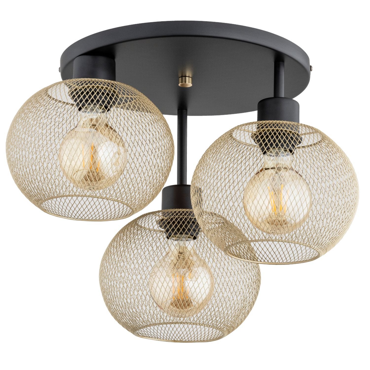 Licht-Erlebnisse Deckenleuchte HANOSO, ohne Leuchtmittel, Metall 43 cm breit in Schwarz Gold E27 3-flammig Modern Käfig Schirm