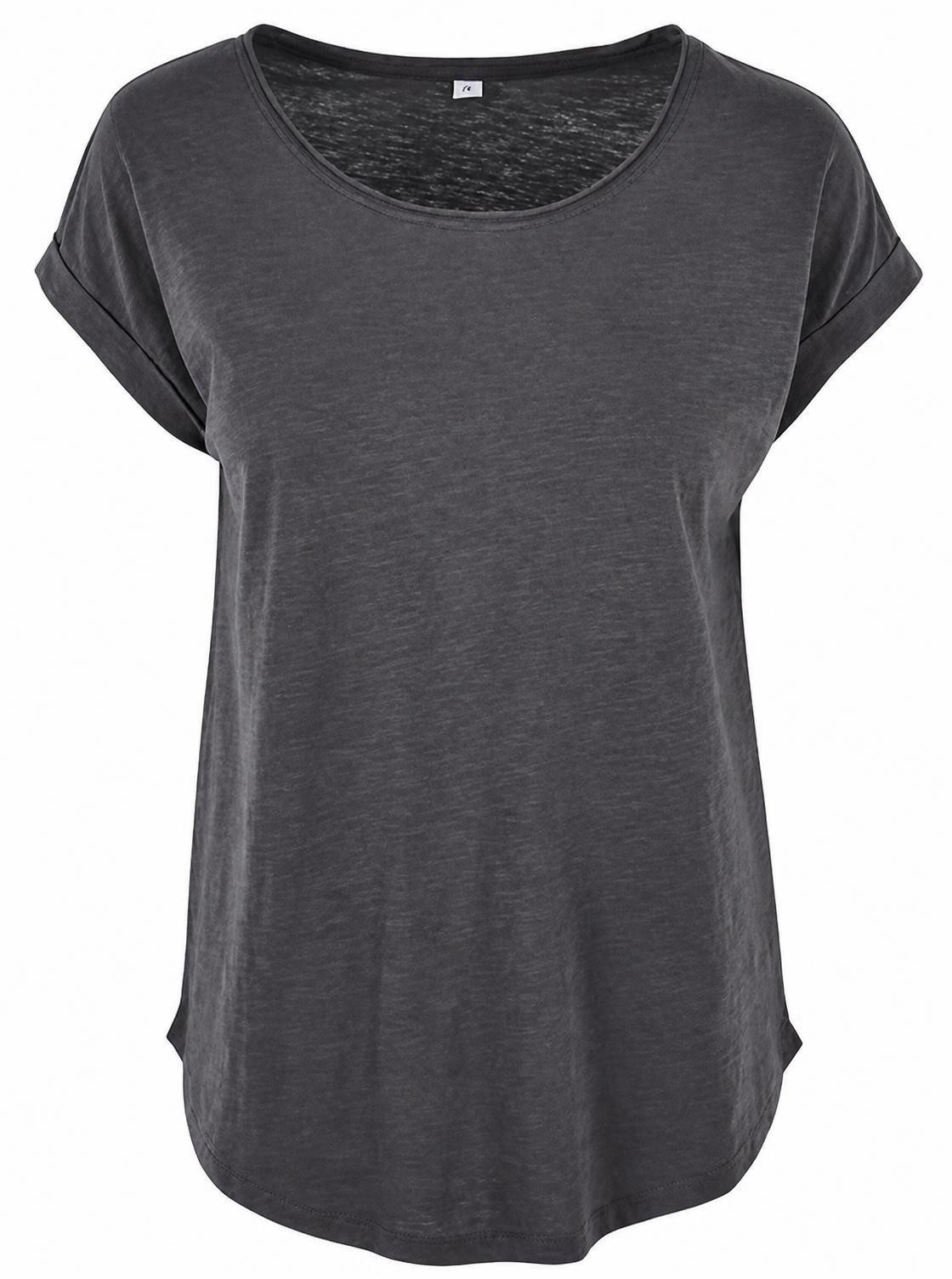 Build Your Brand Rundhalsshirt Damen Long Slub Tee / Hinten extra lang geschnitten