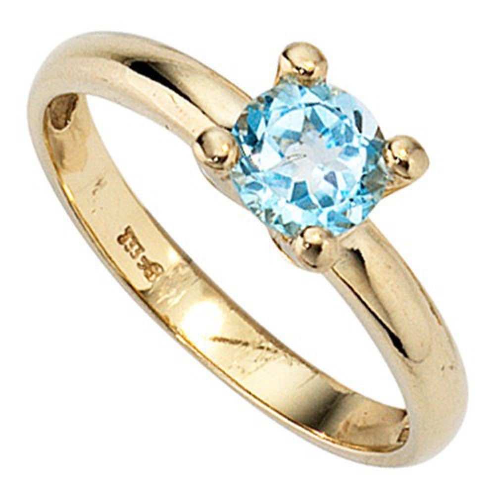 Schmuck Krone Fingerring Damenring Ring Goldring Topas blau 333 Gold Gelbgold schlicht Damen, Gold 333