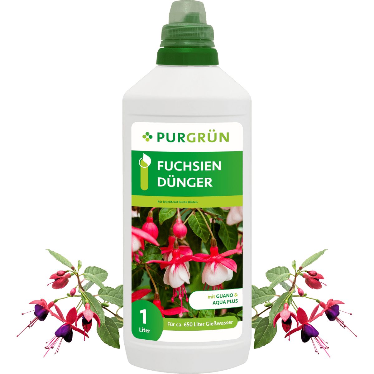 Blumendünger Purgrün Fuchsien Dünger, NPK 8+8+6, Guano & Aqua Plus, 1L