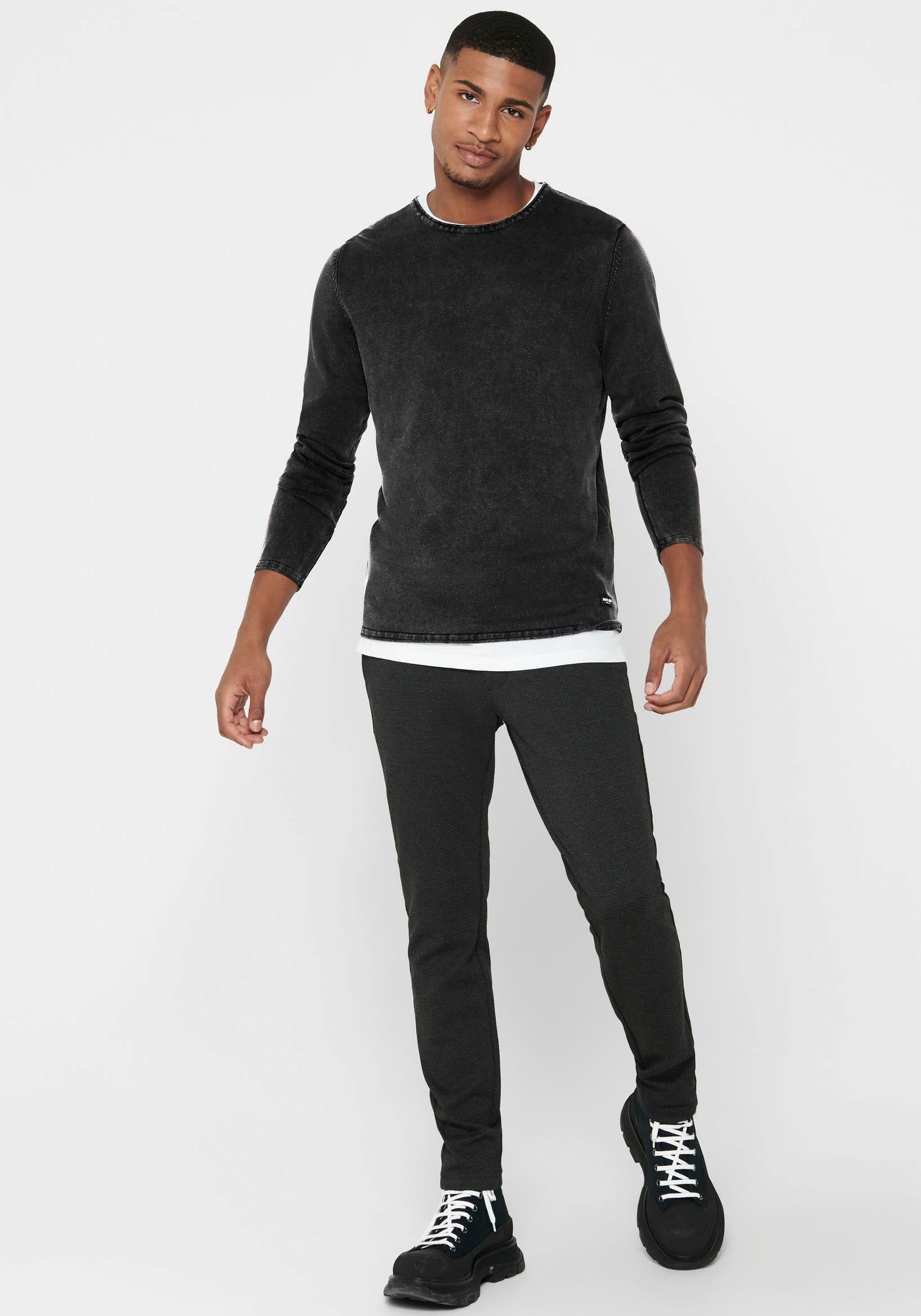 ONSGARSON KNIT ONLY 12 Black & CREW WASH SONS Rundhalspullover NOOS