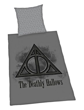 Jugendbettwäsche Harry Potter Grau 135x200cm Deathly Hallows, Herding, Renforcé, 2 teilig, Heiligtümer des Todes, mit Knopfleiste