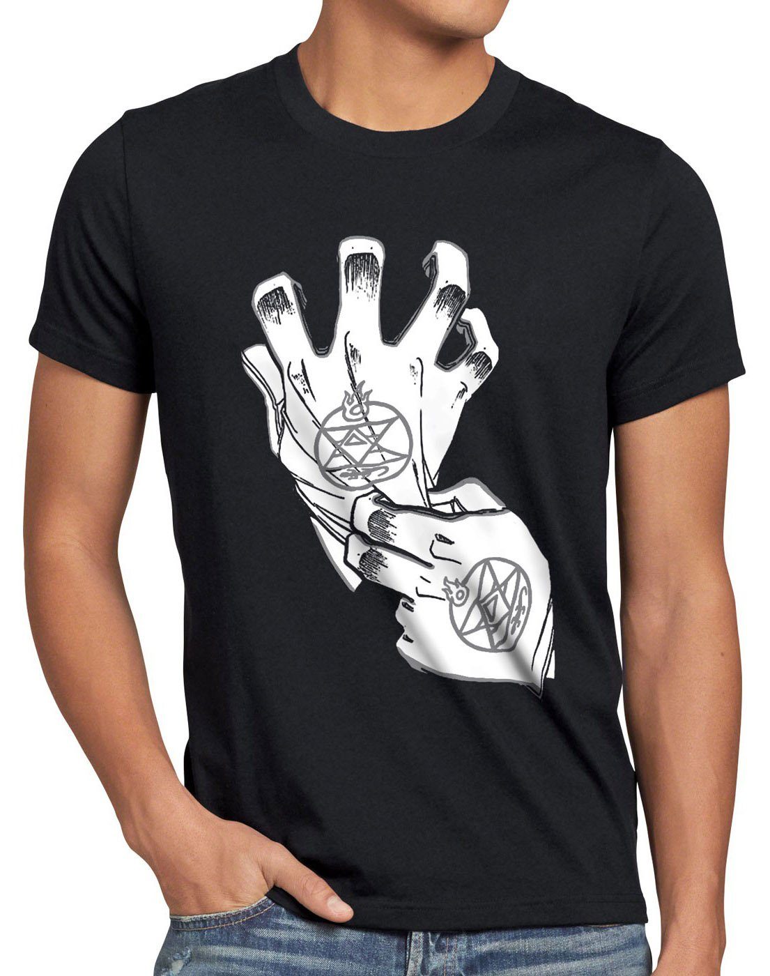 style3 Print-Shirt Herren T-Shirt Roy Mustang alchemist handschuh full metal anime manga japan ova schwarz