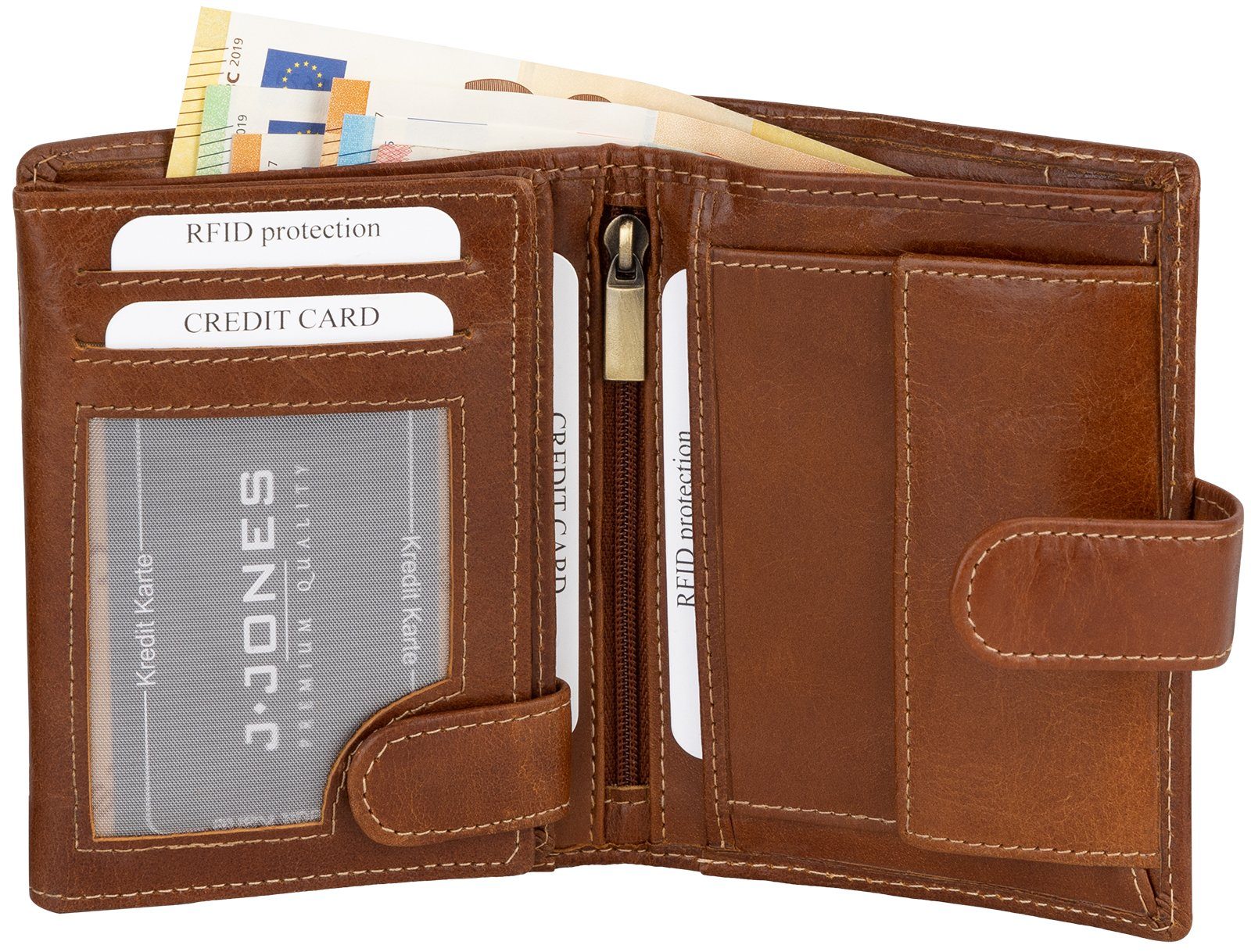 RFID Geldbörse Hochformat, Herren Portemonnaie Geldbörse Leder Riegelbörsel Schutz RFID Jones echt Jennifer