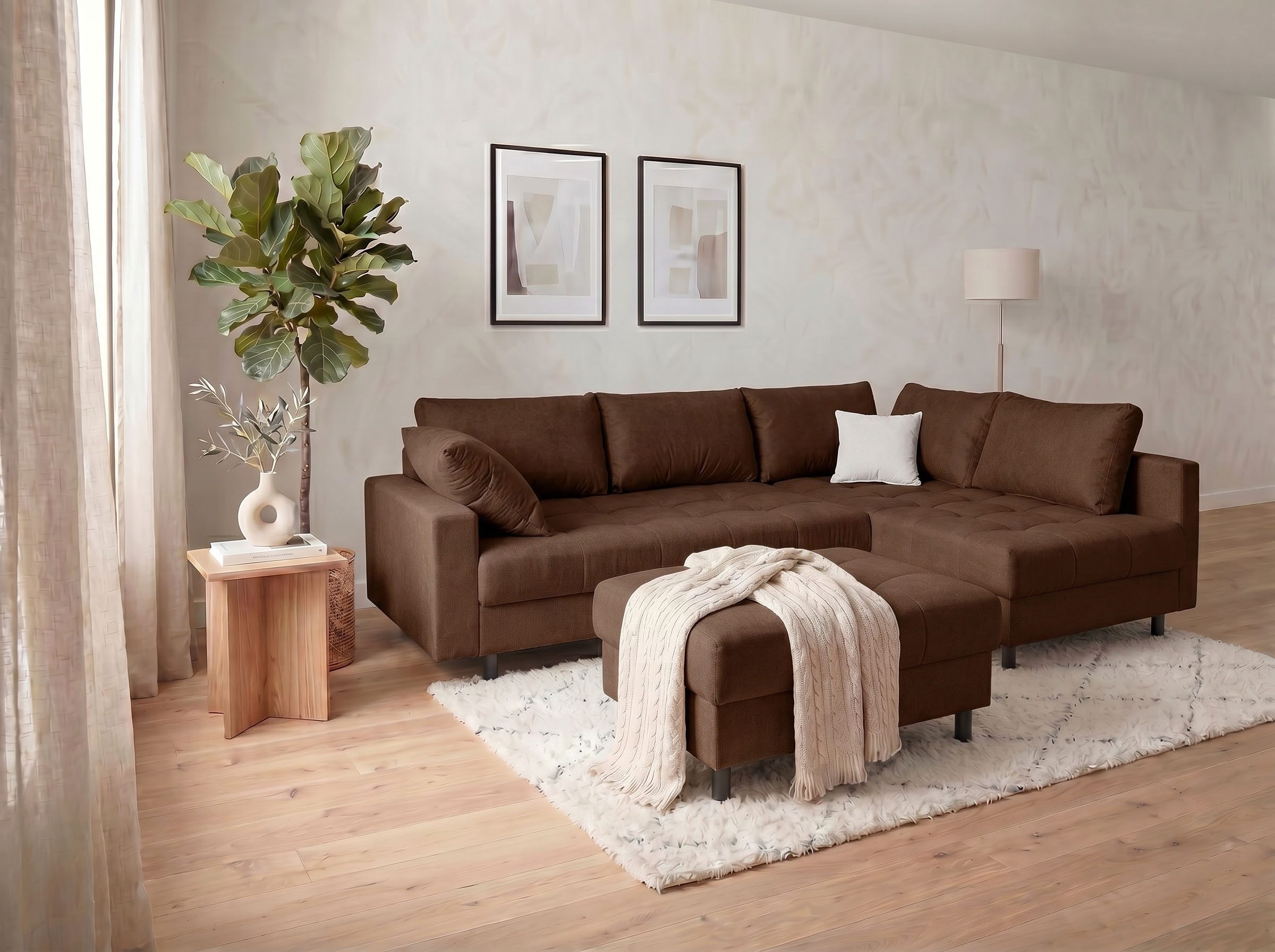 COLLECTION AB Ecksofa Toni XL L-Form 274 cm Set inkl. Hocker, Set: Sofa & Hocker, 2 Zierkissen, Bonell-Federkern