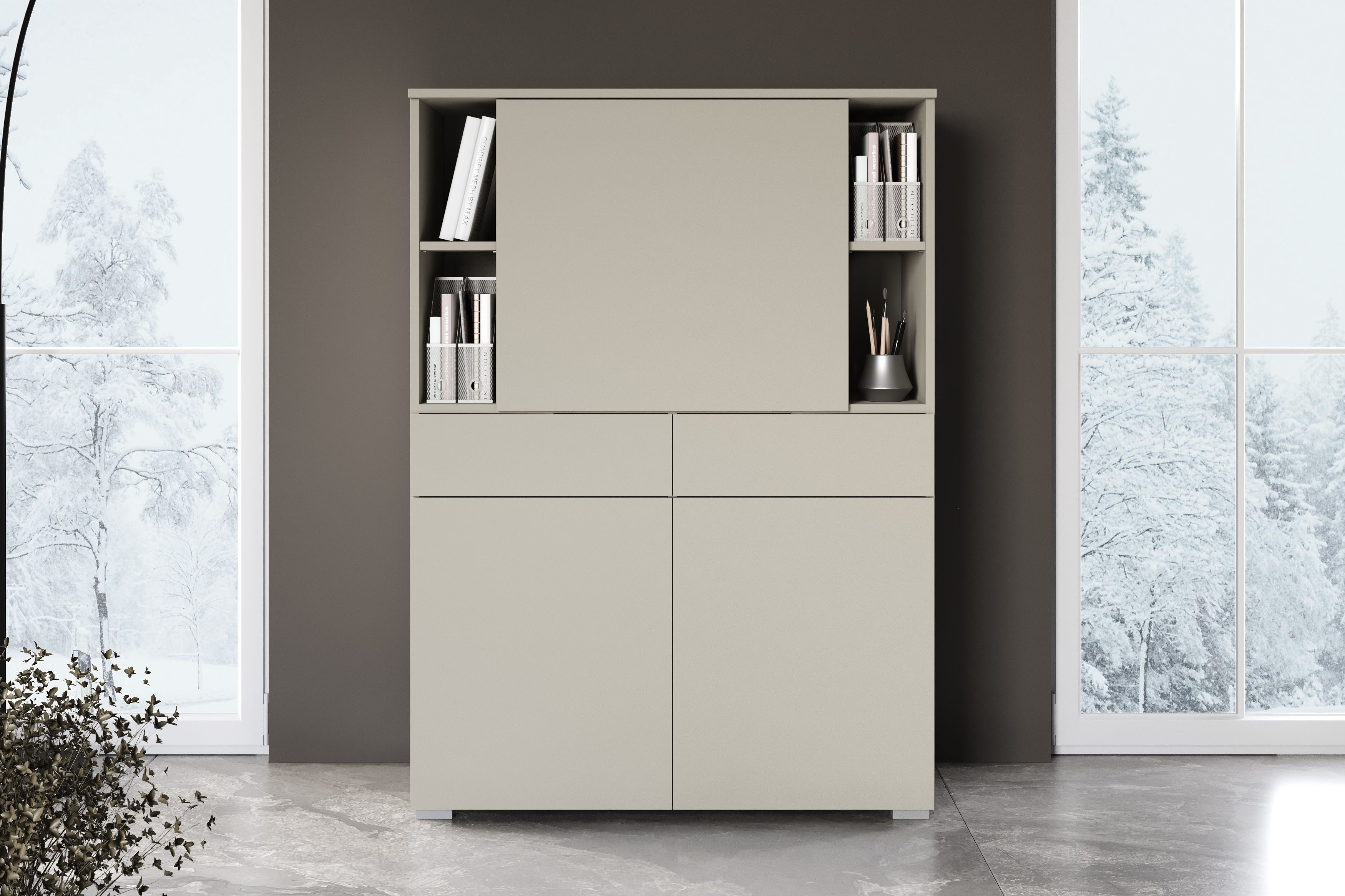 OTTO home Sekretär Paris, Moderner PC-Schrank mit klappbarer Arbeitsfläche (1 St), 2 Schubladen, Push-to-Open und verstellbare Einlegeböden, Breite 90 cm – Bild 2 von 5