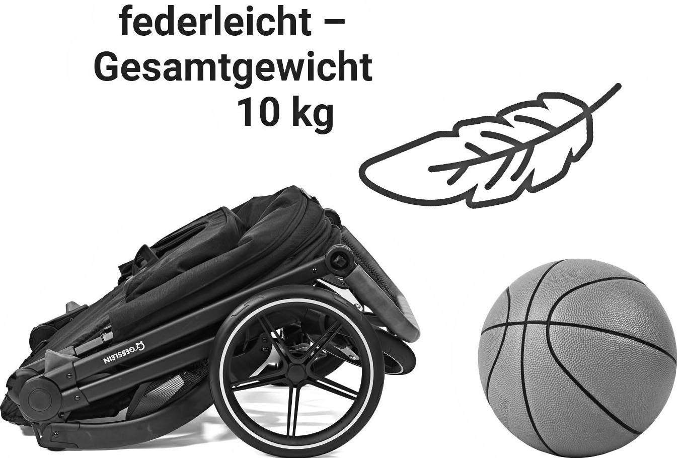 Gesslein Kombi-Kinderwagen FX4 Soft+ Swing Babyschalenadapter mit Babywanne und mit Aufsatz C3 schwarz, beere