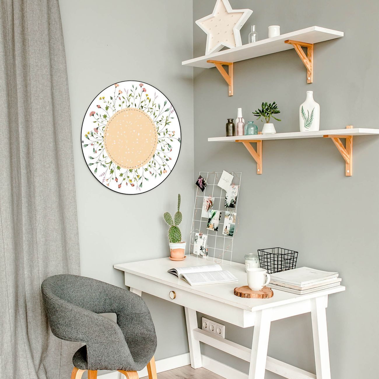 banjado Magnettafel Stahl Rund Hibiskus Kreis, (inkl. 4 Magnete, Runde Stahlmagnettafel)
