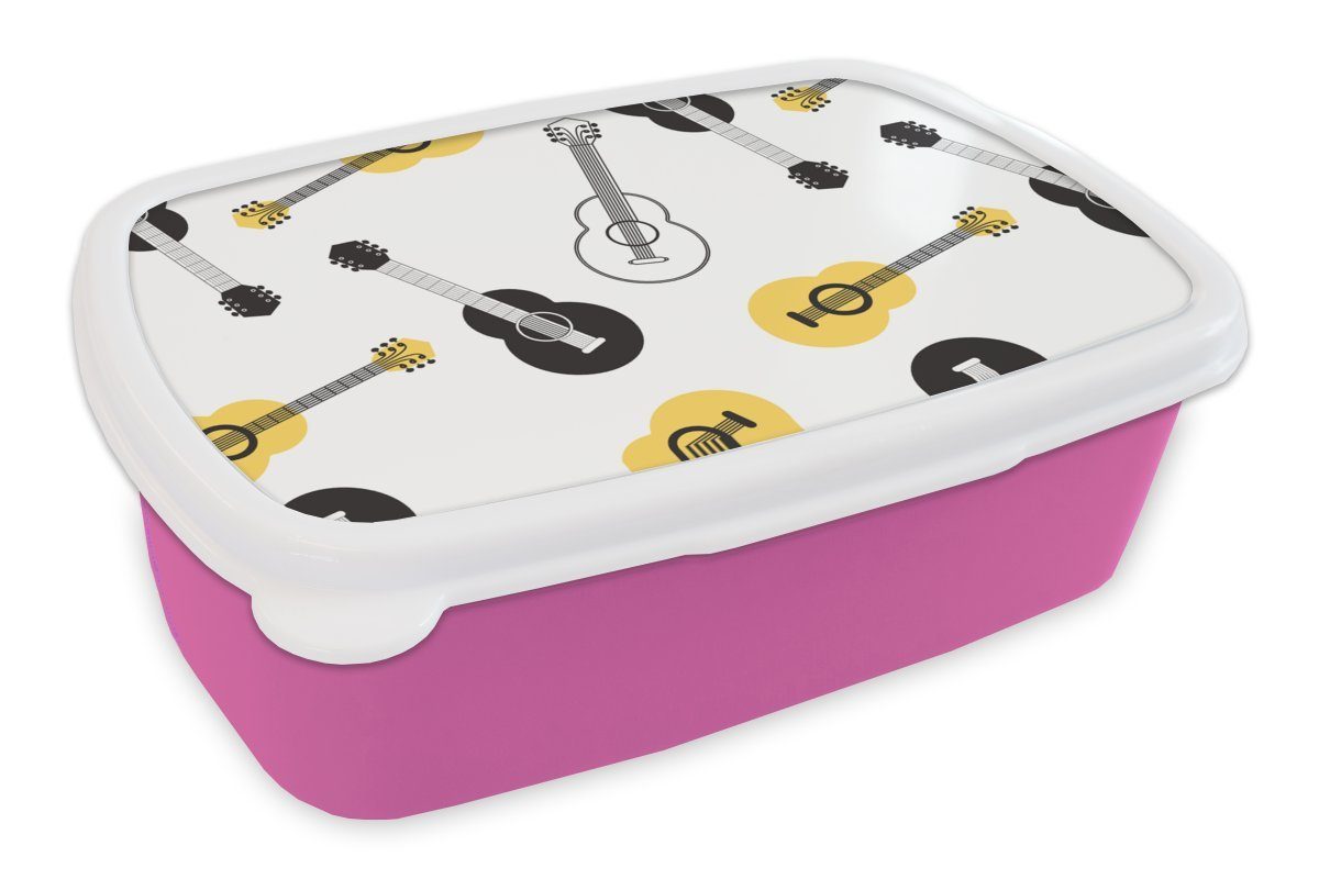 MuchoWow Lunchbox Gitarre - Patterns - Instrumente, Kunststoff, (2-tlg), Brotbox für Erwachsene, Brotdose Kinder, Snackbox, Mädchen, Kunststoff rosa