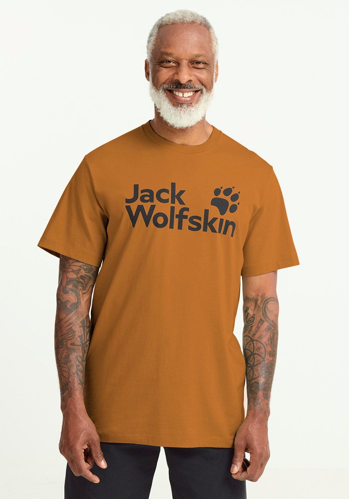 Jack Wolfskin T-Shirt BRAND T M T-Shirt aus Bio-Baumwolle, hoher Tragekomfort, großer Logo-Aufdruck
