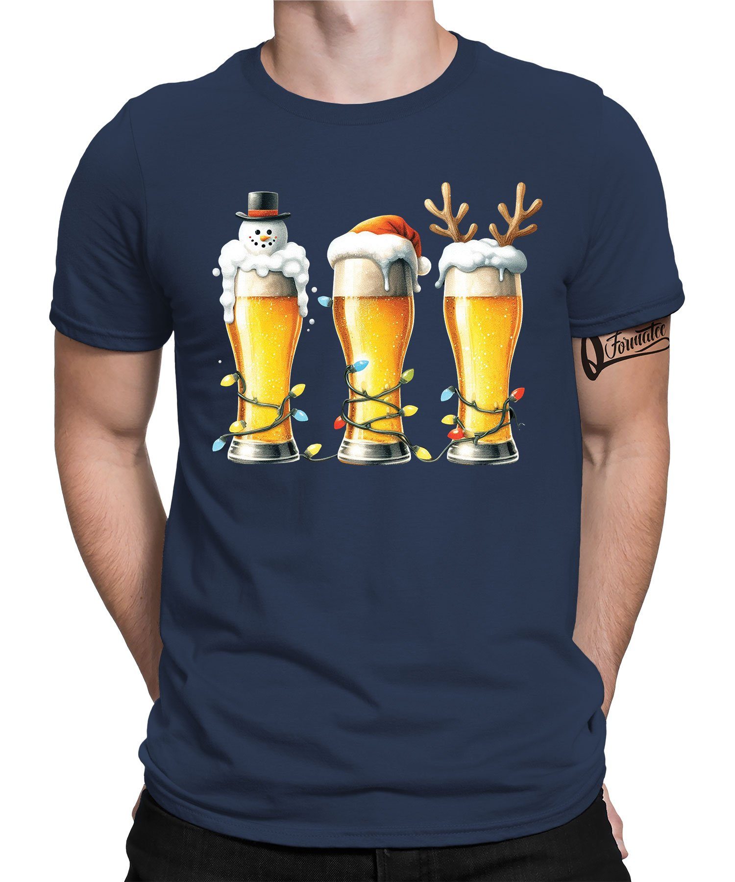 Quattro Formatee Kurzarmshirt Bier Bierliebhaber - Weihnachten Nikolaus Weihnachtsgeschenk Herren (1-tlg) Navy Blau