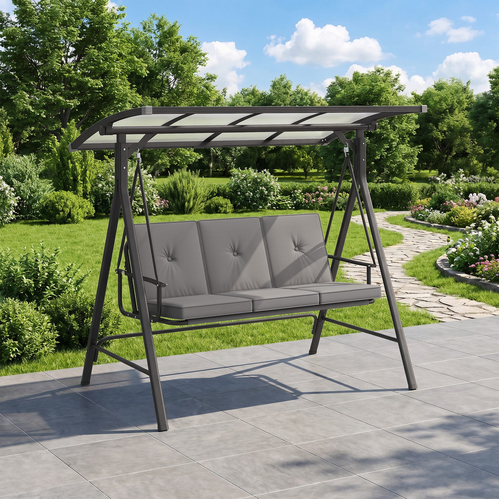 Bealife Hollywoodschaukel Gartenschaukel mit Liegefunktion, 3-Sitzer, outdoor, 3-Sitzer, Wetterfest – Bild 4 von 5