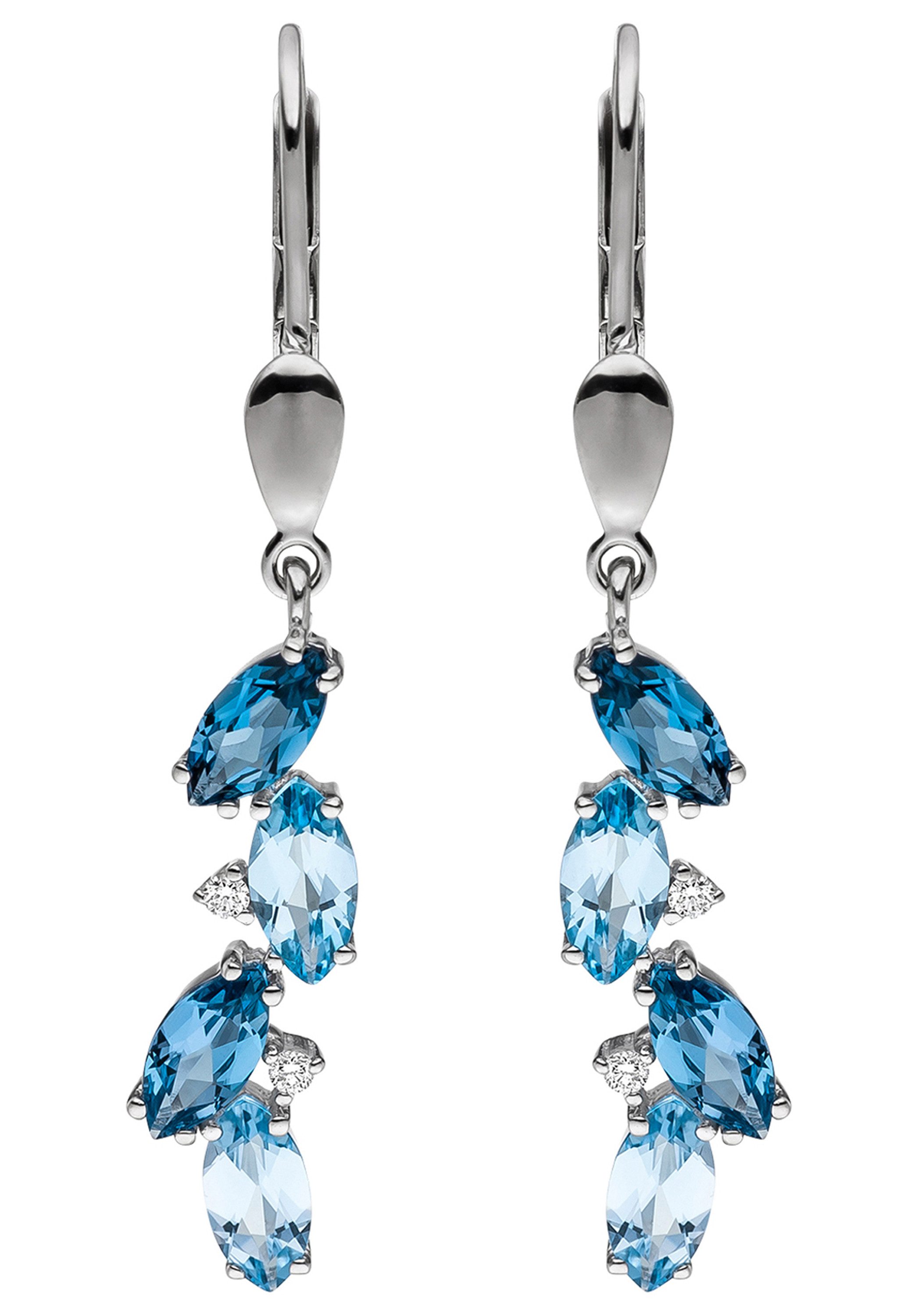 JOBO Paar Ohrhänger, 585 Weißgold mit 4 Diamanten und Blautopas günstig online kaufen