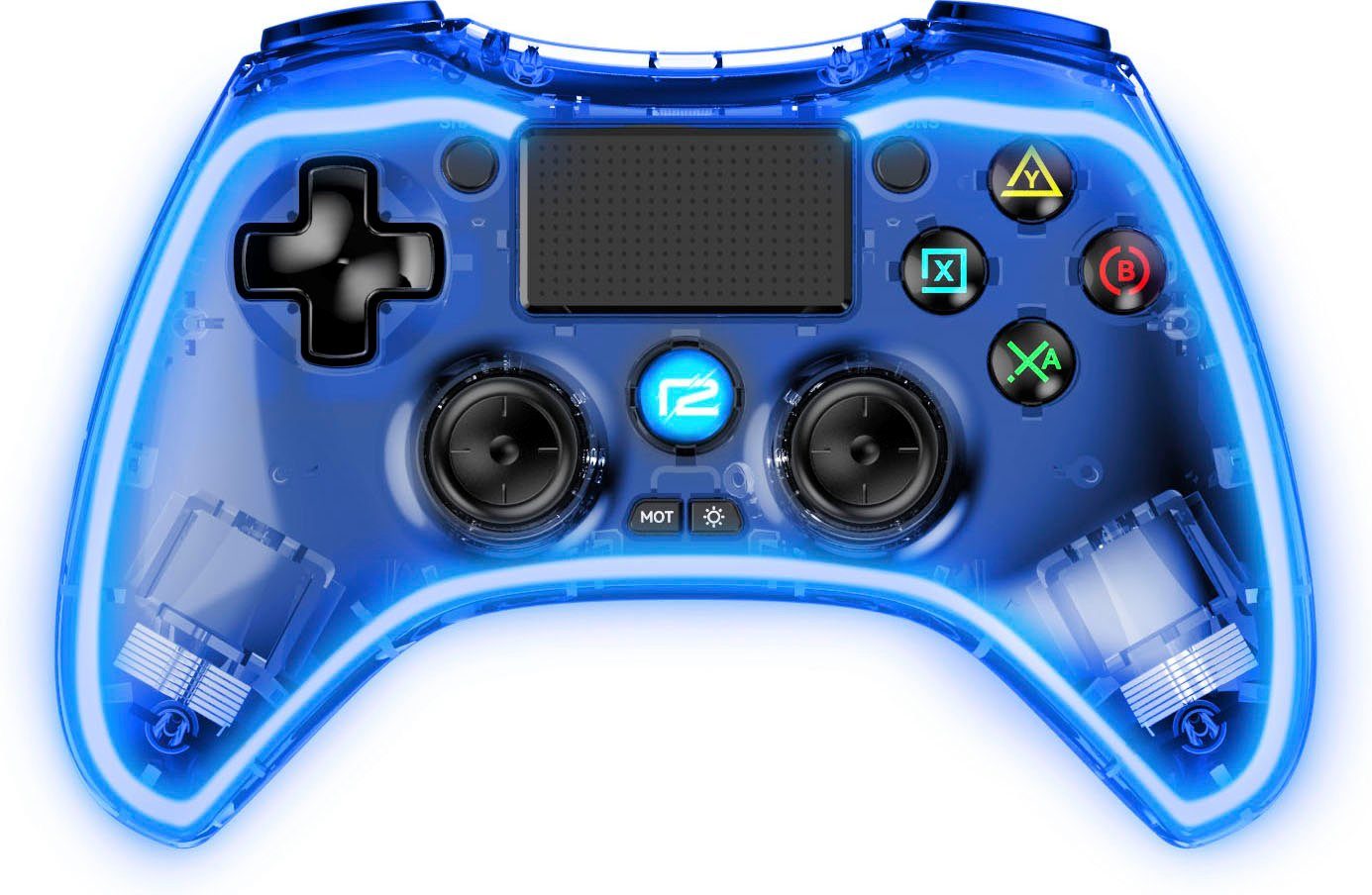 Ready2gaming PS4 Pro blauer Pad transparent Edition Controller LED mit X Beleuchtung Led