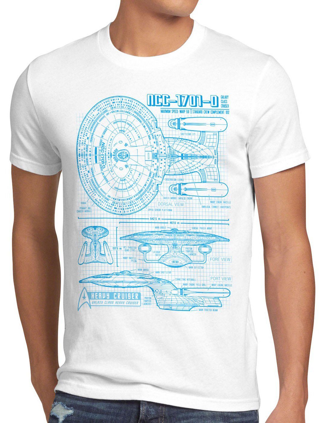 style3 Print-Shirt Herren T-Shirt NC-1701D Enterprise Blaupause trek trekkie star jean luc picard weiß