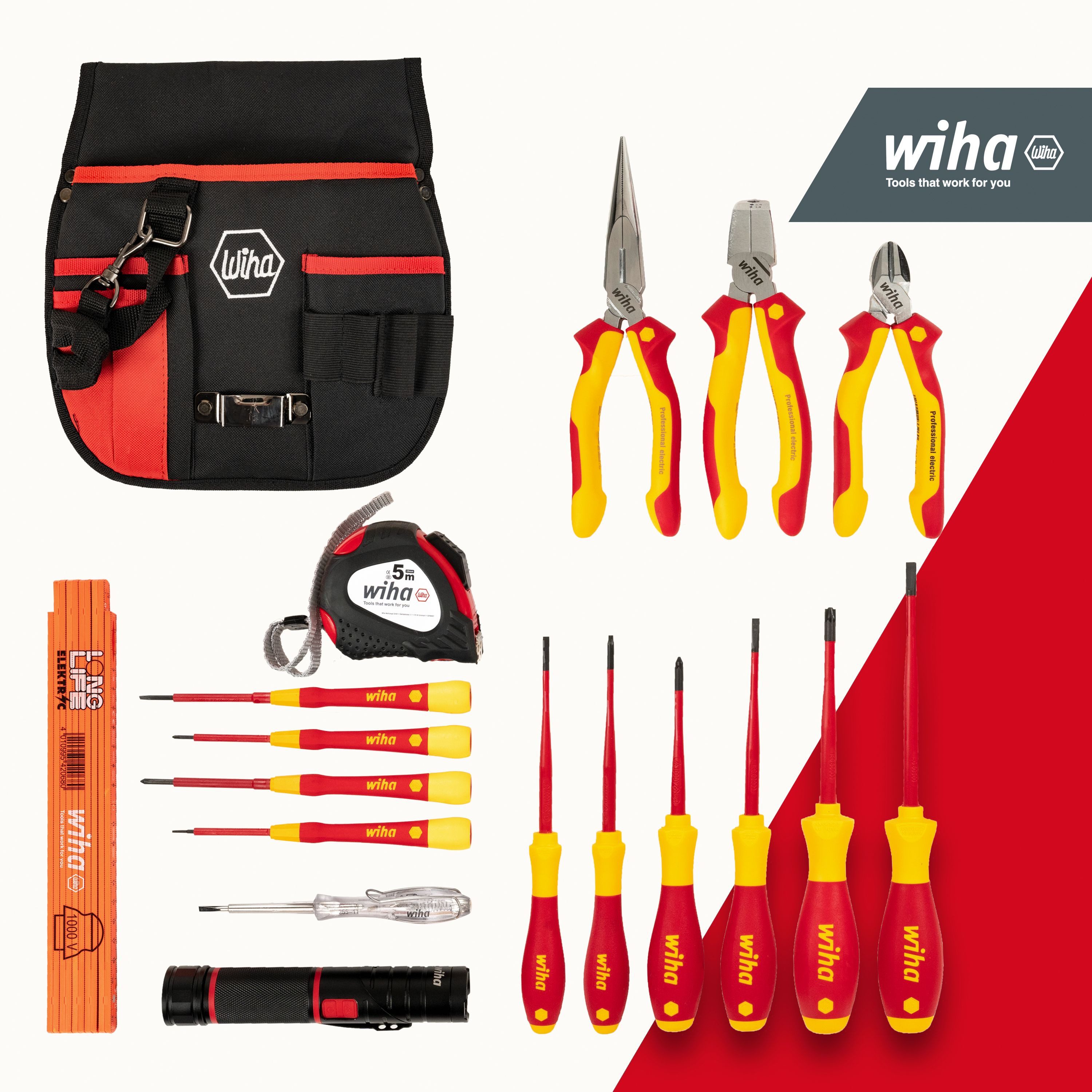 Wiha Werkzeugtasche (44574) - 8 tlg., Werkzeug Set Grundausstattung Elektriker, 18 teilig