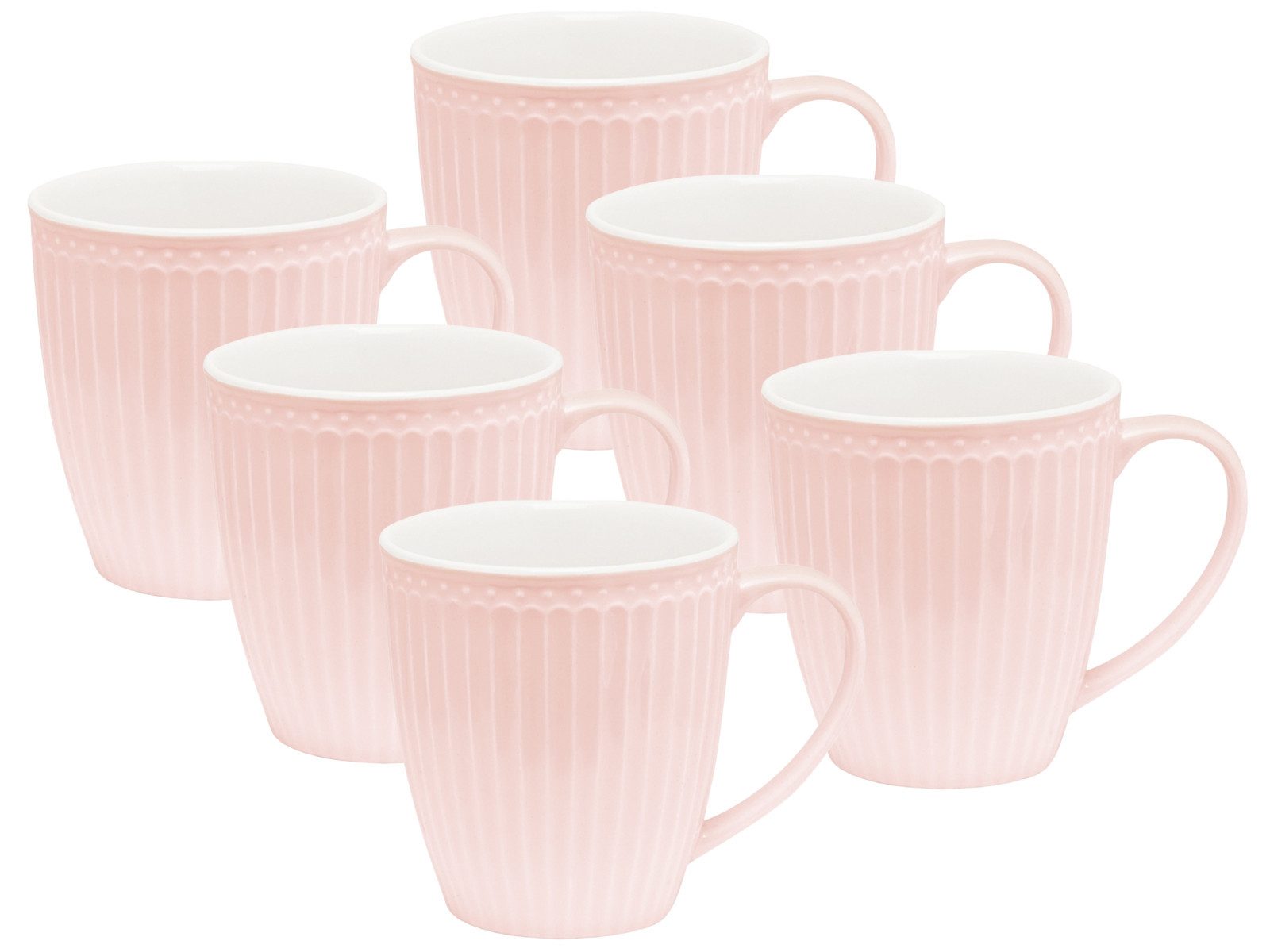 Greengate Kaffeeservice Alice Becher mit Henkel pale pink 0,4 l Set6, Steingut