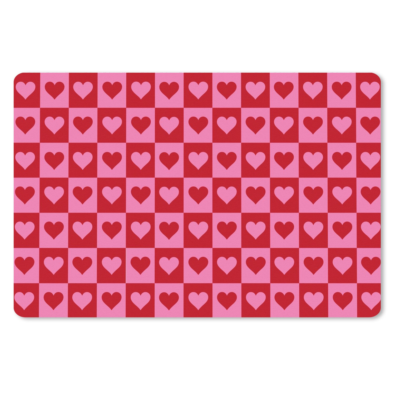 MuchoWow Mauspad Rot - Rosa - Schachbrett - Valentinstag (1-St), Mauspad XXL, Schreibtischunterlage groß, Gaming Setup, 90x60 cm