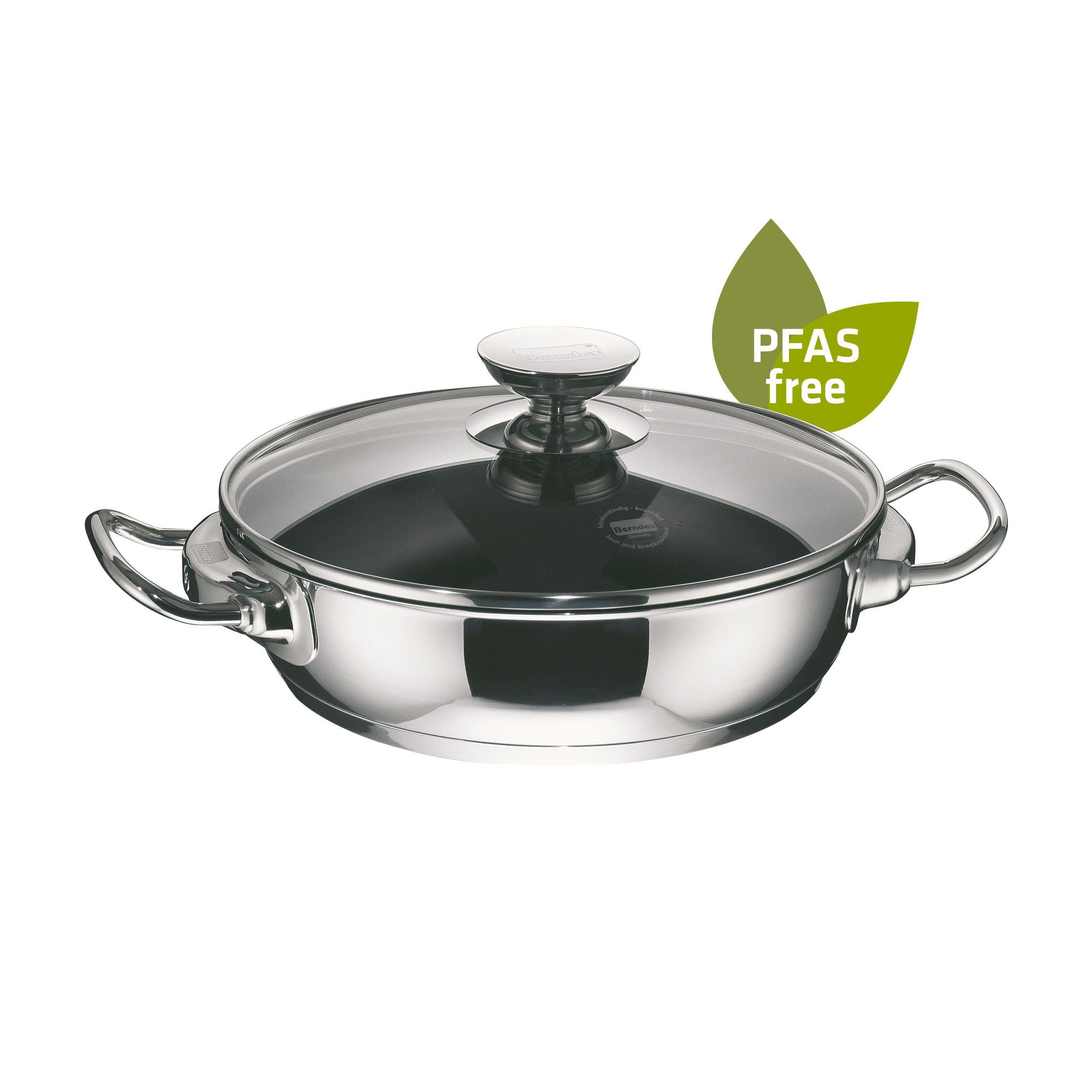 Berndes Servierpfanne mit Glasdeckel 28 cm, Edelstahl, poliert - Injoy® PFAS-frei, Edelstahl, nickelfrei