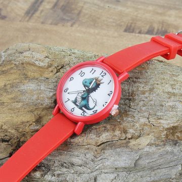 KARMA Quarzuhr Kinderuhr rot Dino Motiv Armbanduhr Kinder, Mädchenuhr Jungenuhr Dinosaurier