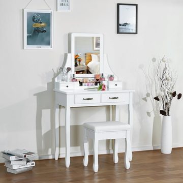 Mondeer Sitzhocker weißes Kissen, Holz-Make-up-Hocker, Schminktisch-Hocker, Barockstil (1 St), bedruckter Klavierhocker, 41x35x45cm