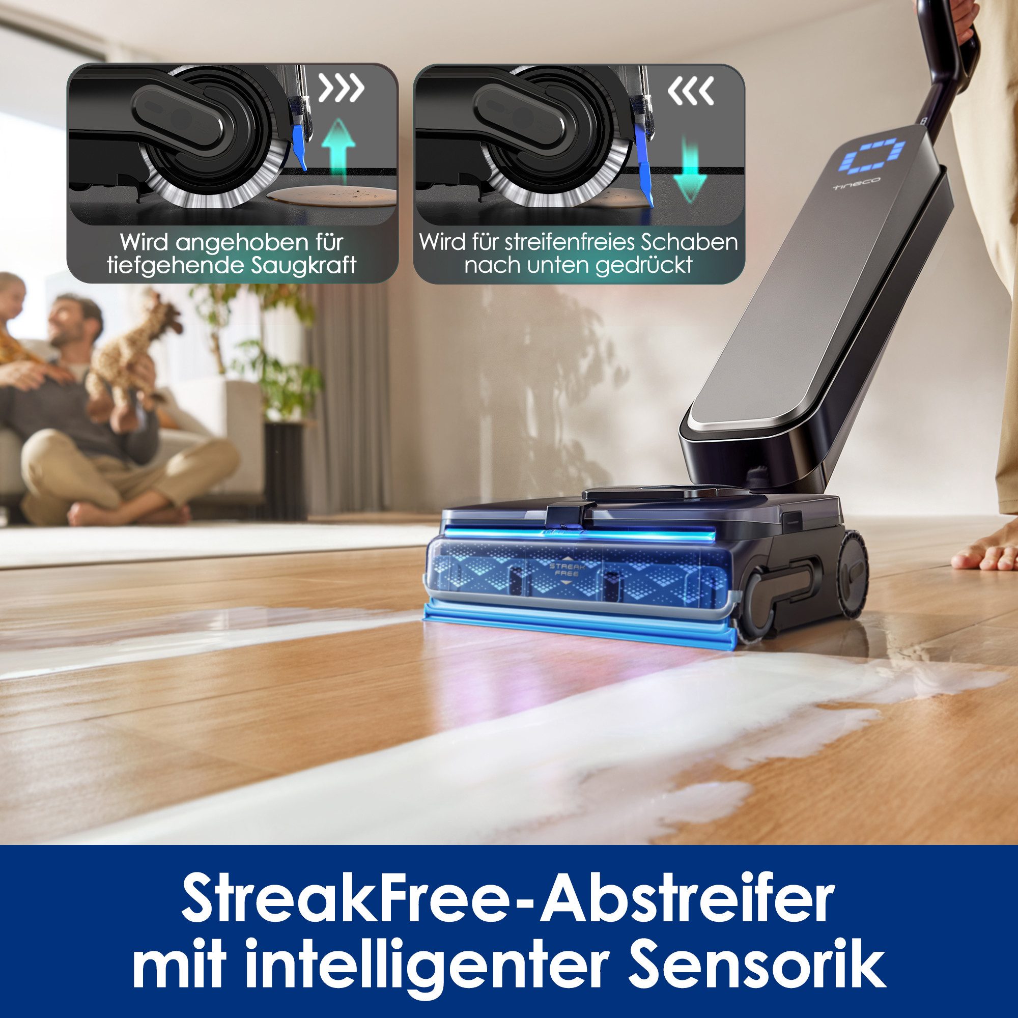 Tineco Nass-Trocken-Sauger FLOOR ONE S9 Scientist Complete, mit Wasserstrahl und Gummiabzieher, 230 W, bis zu 80min Akkulaufzeit, 85° Grad Trocknung, Selbstantrieb