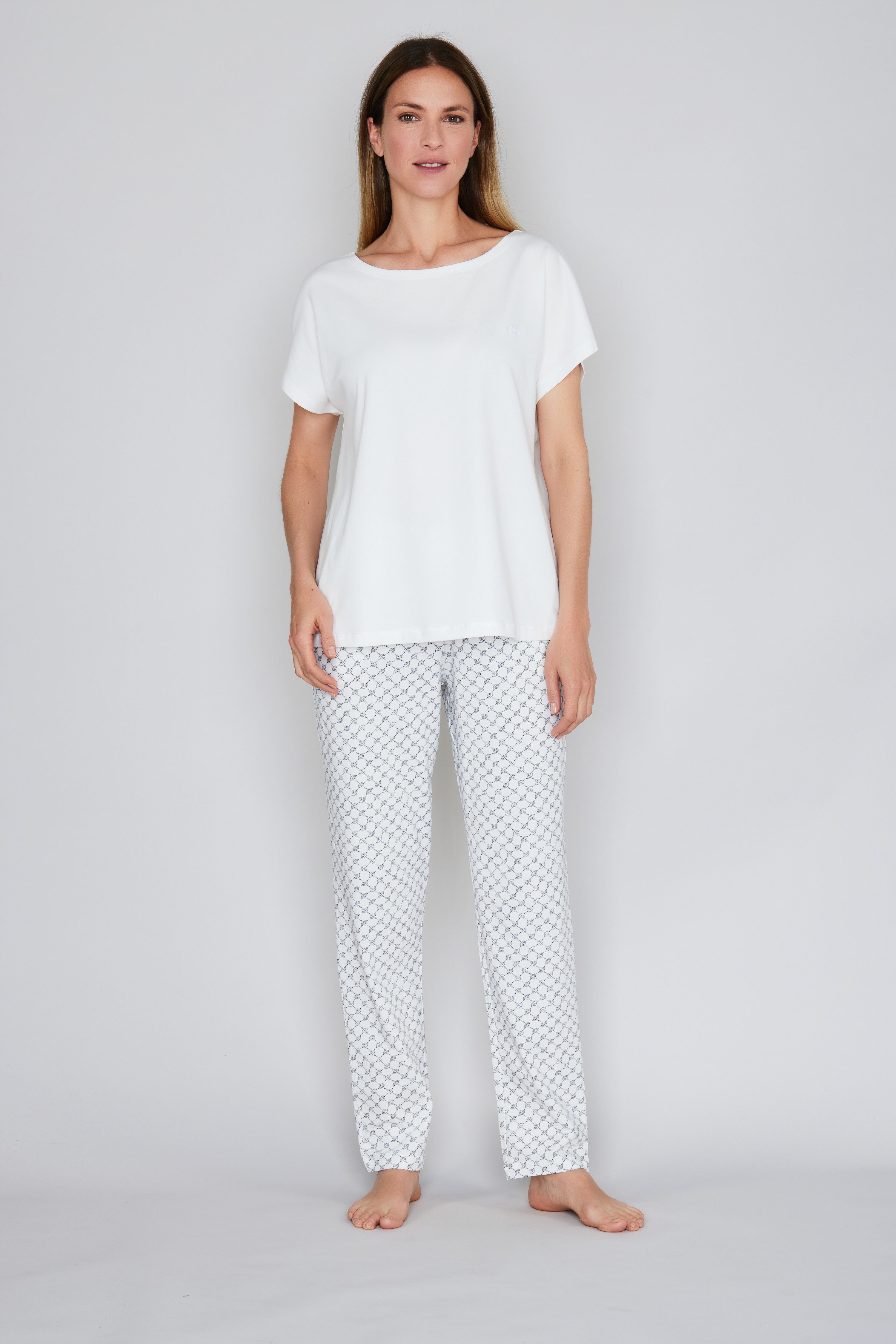 JOOP! Pyjamahose Cosy mit Tunnelzug und Bindeband, Cornflower-Allover