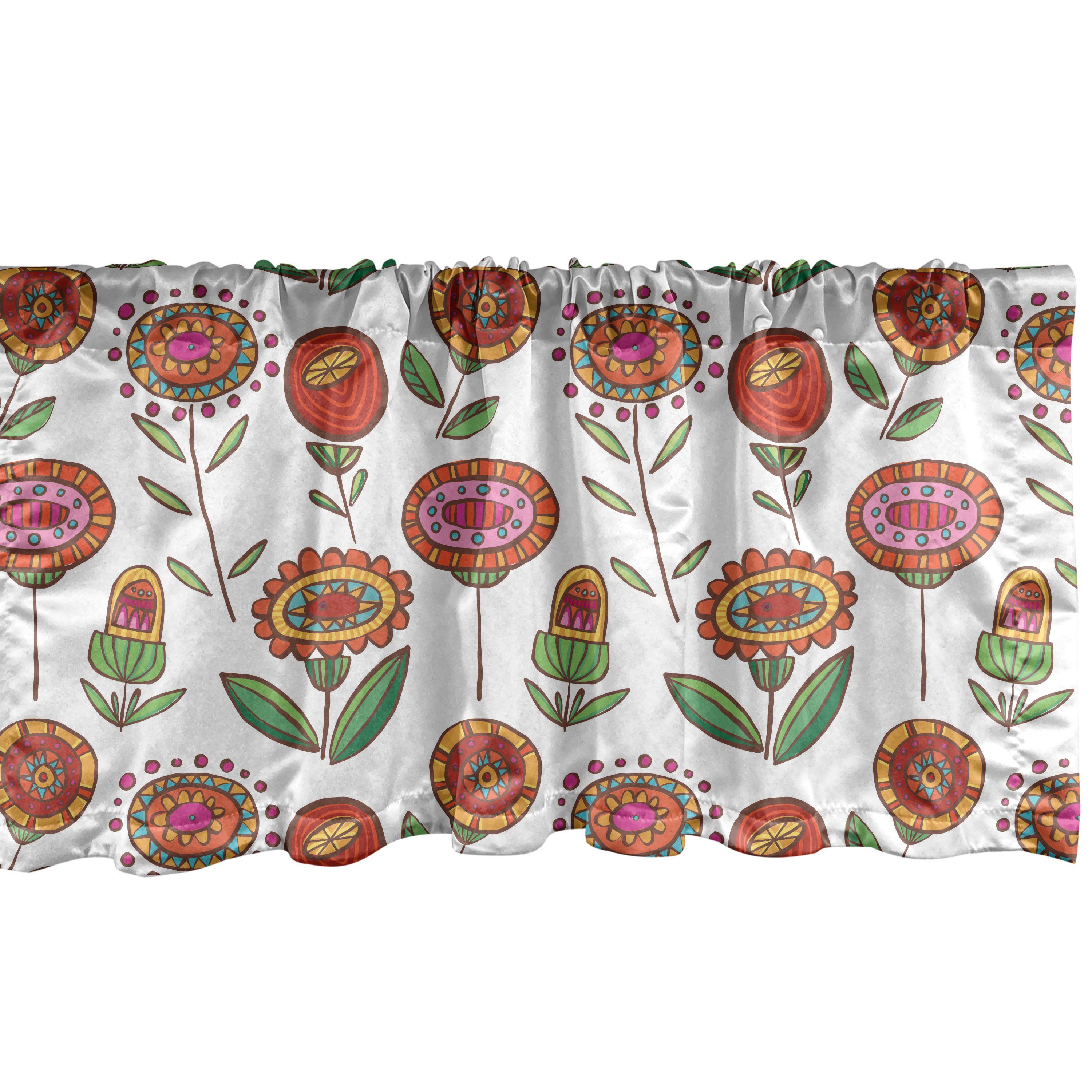 Scheibengardine Vorhang Volant für Küche Schlafzimmer Dekor mit Stangentasche, Abakuhaus, Microfaser, Blumen Bunte Blumen-Kunst