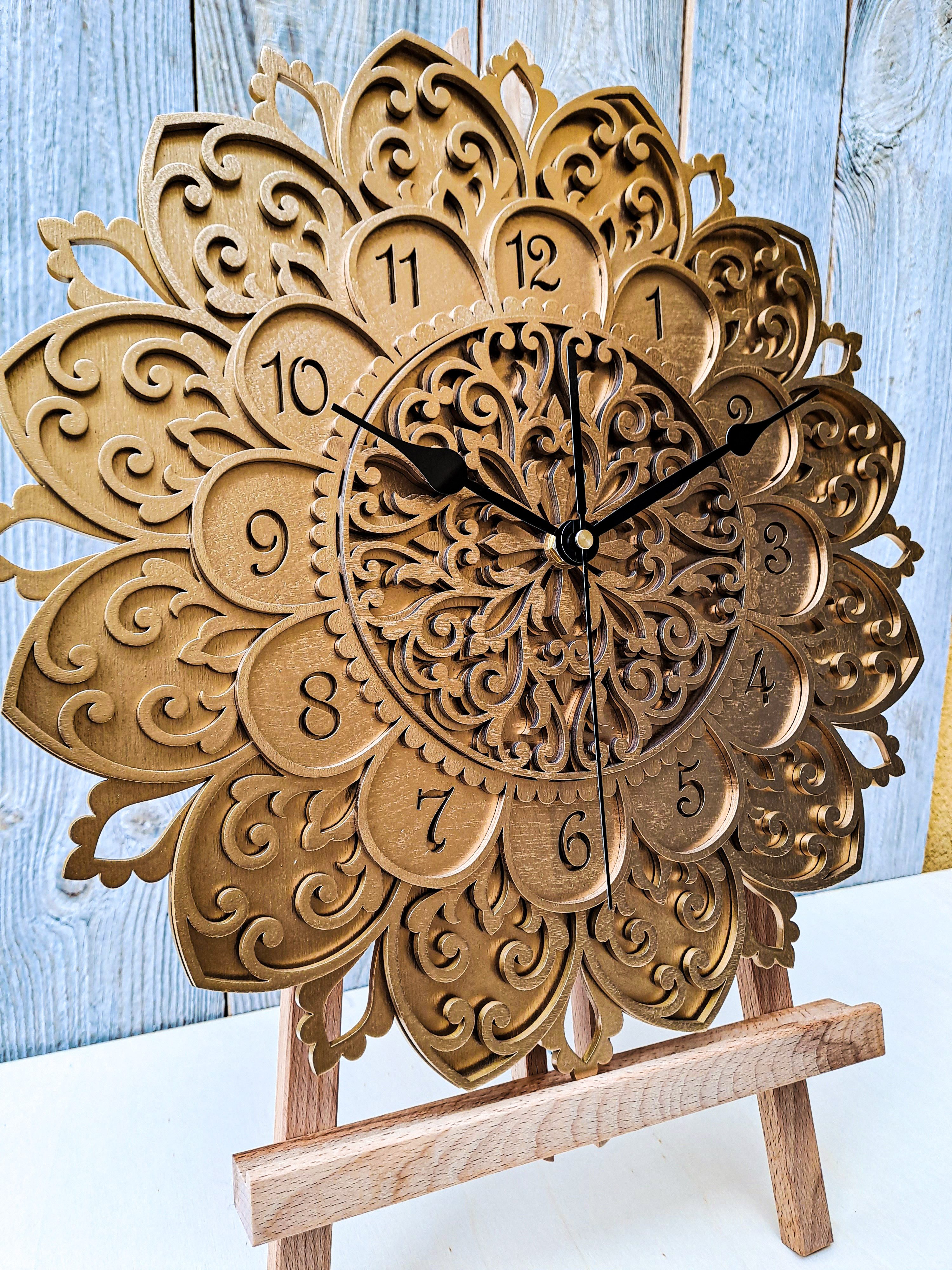 ORNAMENTI Wanduhr Gold, Dekorative, Boho, holz, hingucker goldene Wanduhr, ohne Ticken (HANDMADE, Wanddeko, Holzdeko, 3 Größen 40, 50, 60 cm)