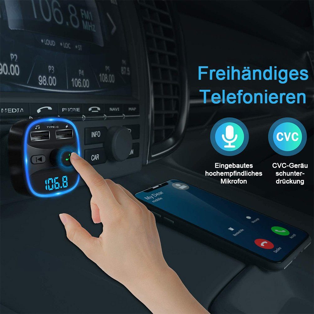 zggzerg Bluetooth FM Transmitter Auto,2 USB Ports, Unterstützt SD-Karte U-Disk Bluetooth-Adapter