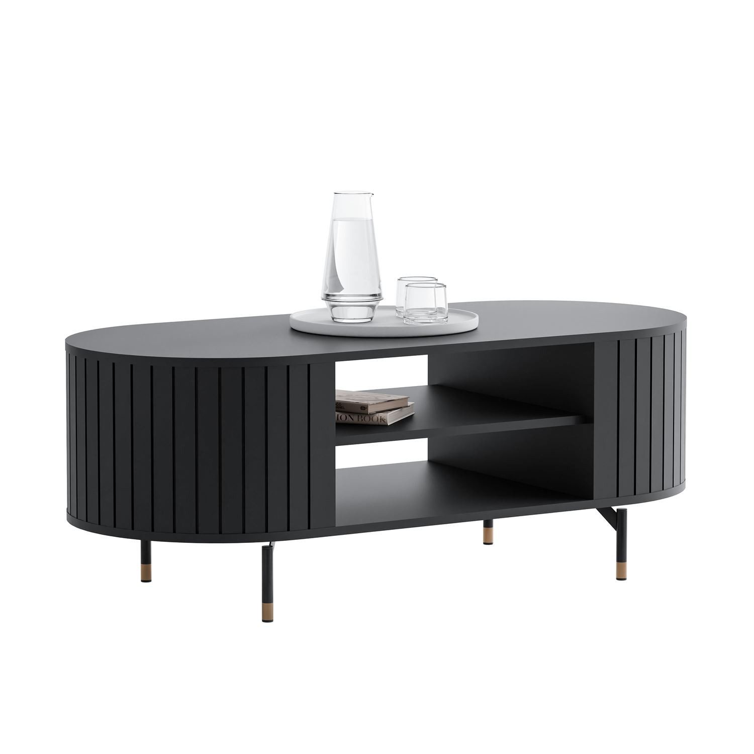 yourhouse24 Couchtisch ELODIE oval, Geriffelt, Ablagefläche, Schwarz/Kaschmir