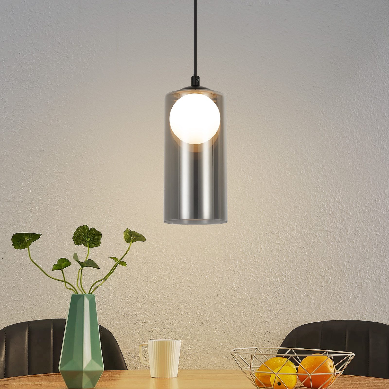 ZMH Pendelleuchte Esszimmer Schwarz 1 Flammig G9 Glas Vintage Hängeleuchte Schlafzimmer, Einfache Installation, ohne Leuchtmittel, Vintage Höhenverstellbar Pendellampe Esstisch für Wohnzimmer