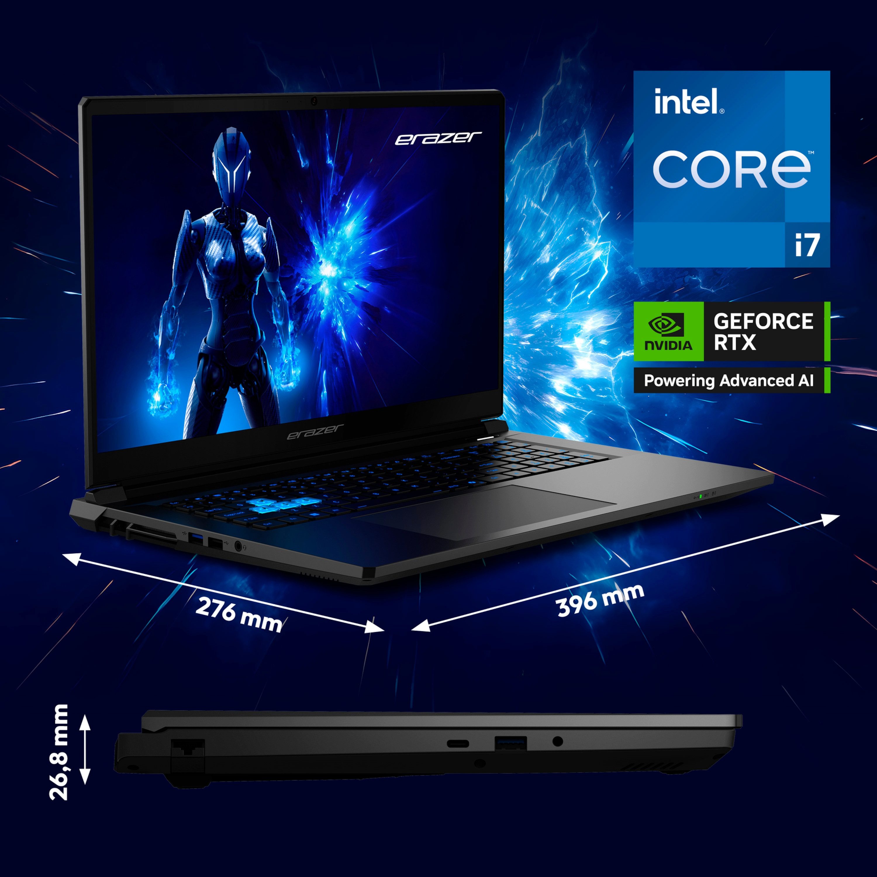 ERAZER 43,9 cm (17,3) Core Gaming Laptop ERAZER Defender 17 P1 (MD62757) Gaming-Notebook (43.9 cm/17.3 Zoll, Intel Intel Core i7 13. Gen Core i7-13620H, NVIDIA GeForce RTX 5060, 16 GB, 1000 GB SSD, Full-HD Display 144Hz, DEFENDER_17_P1)