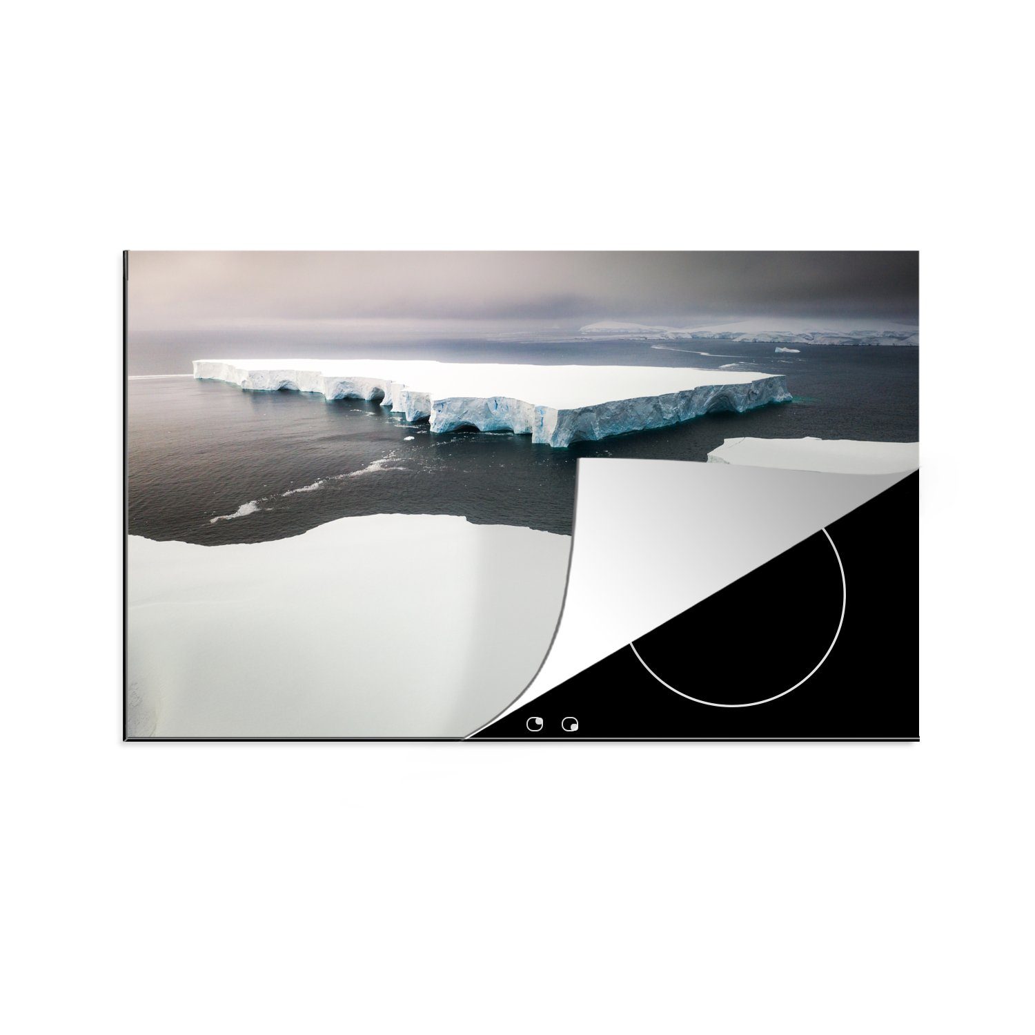 MuchoWow Herdblende-/Abdeckplatte Eisschollen im Wasser vor der Antarktis aus der Vogelperspektive, Vinyl, (1 tlg), 81x52 cm, Induktionskochfeld Schutz für die küche, Ceranfeldabdeckung