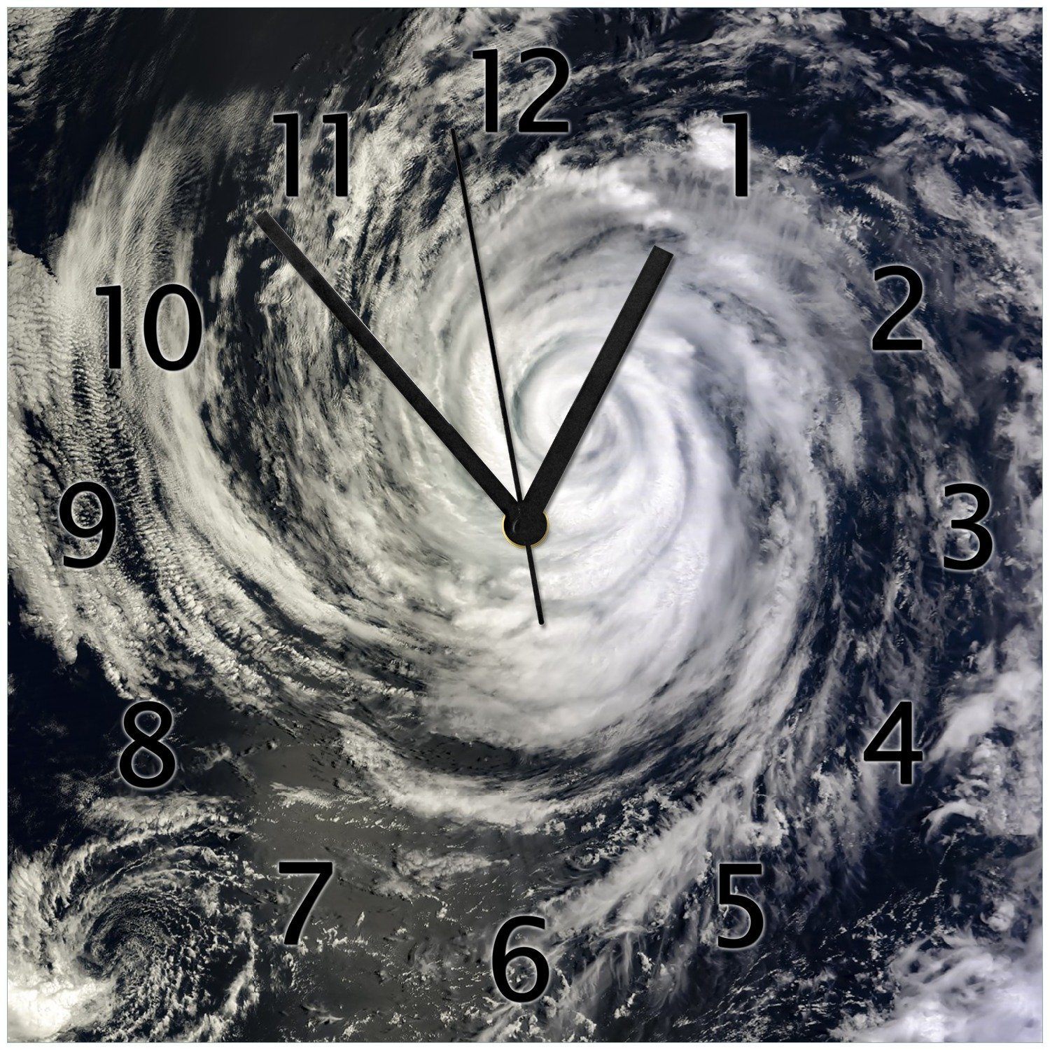Wallario Wanduhr Hurrikan von oben - Spiralförmiger Wirbelsturm (Glasuhr)