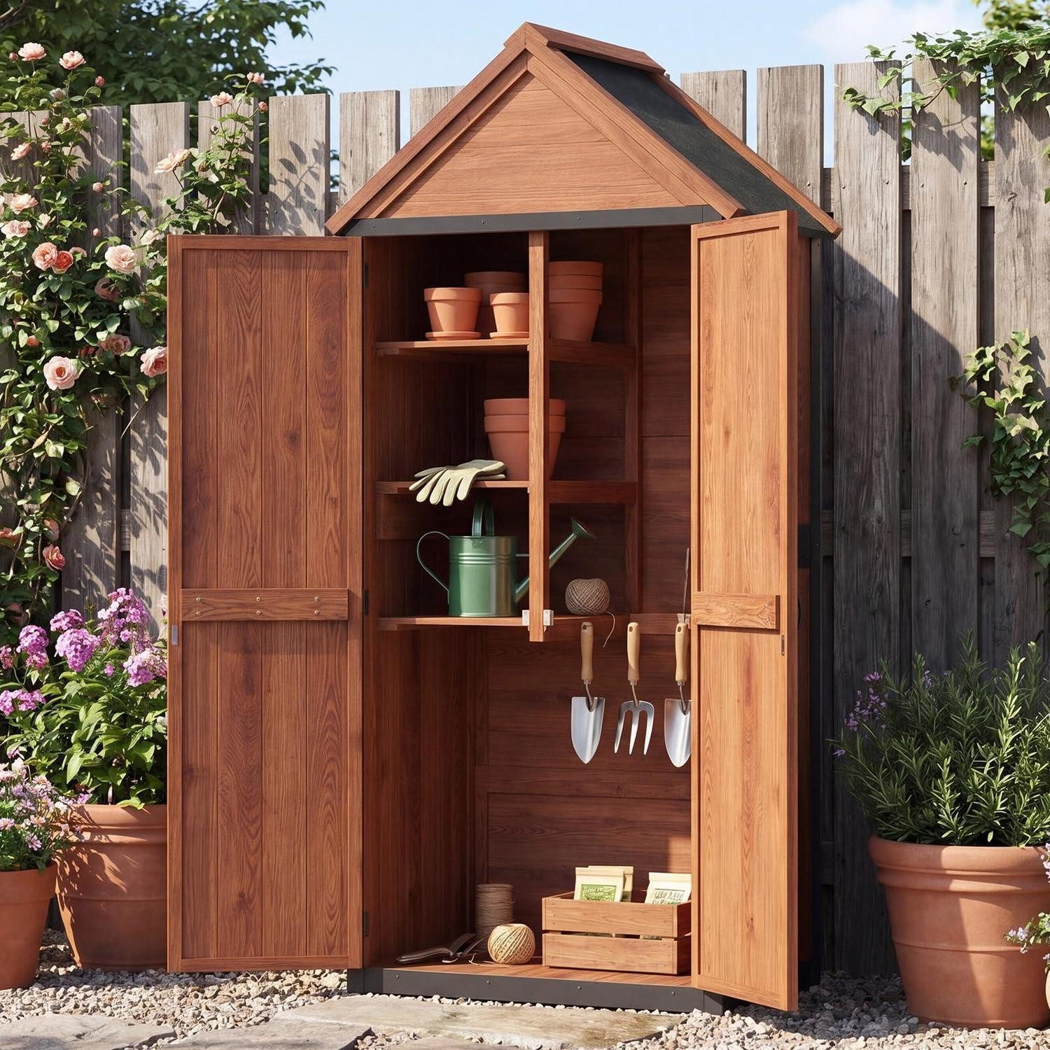 LuxusKollektion Garten-Geräteschrank Gartenhaus Holz wetterfest 3 Einlegeböden Asphaltdach
