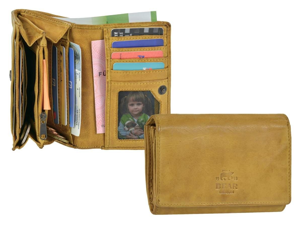 Bear Design Geldbörse Lieke, Damenbörse, Portemonnaie, 9 Kartenfächer, kompakt, gelb