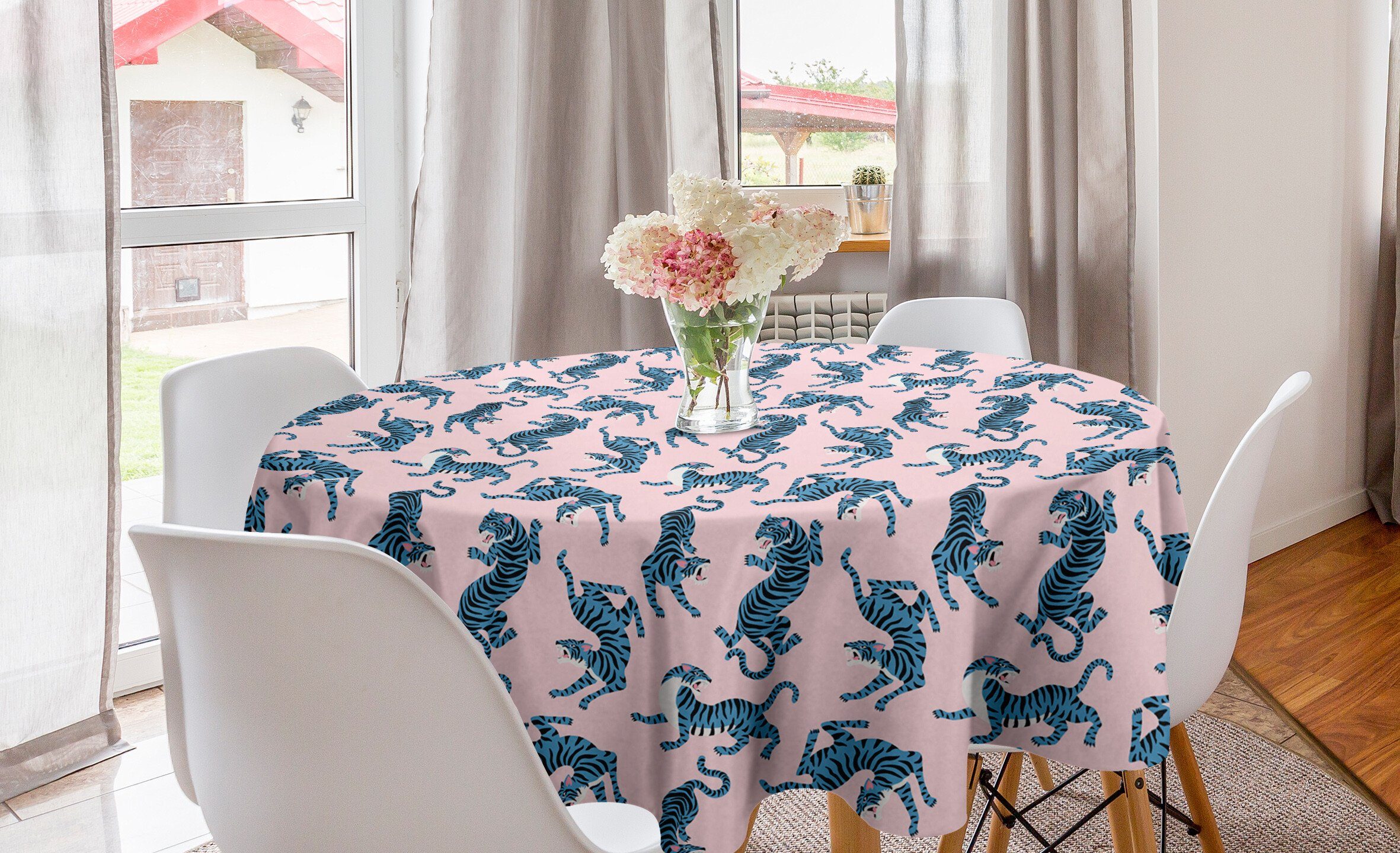 Küche getönte asiatisch Blau Tiger Pastell für auf Abakuhaus Abdeckung Kreis Dekoration, Tischdecke Tischdecke Esszimmer